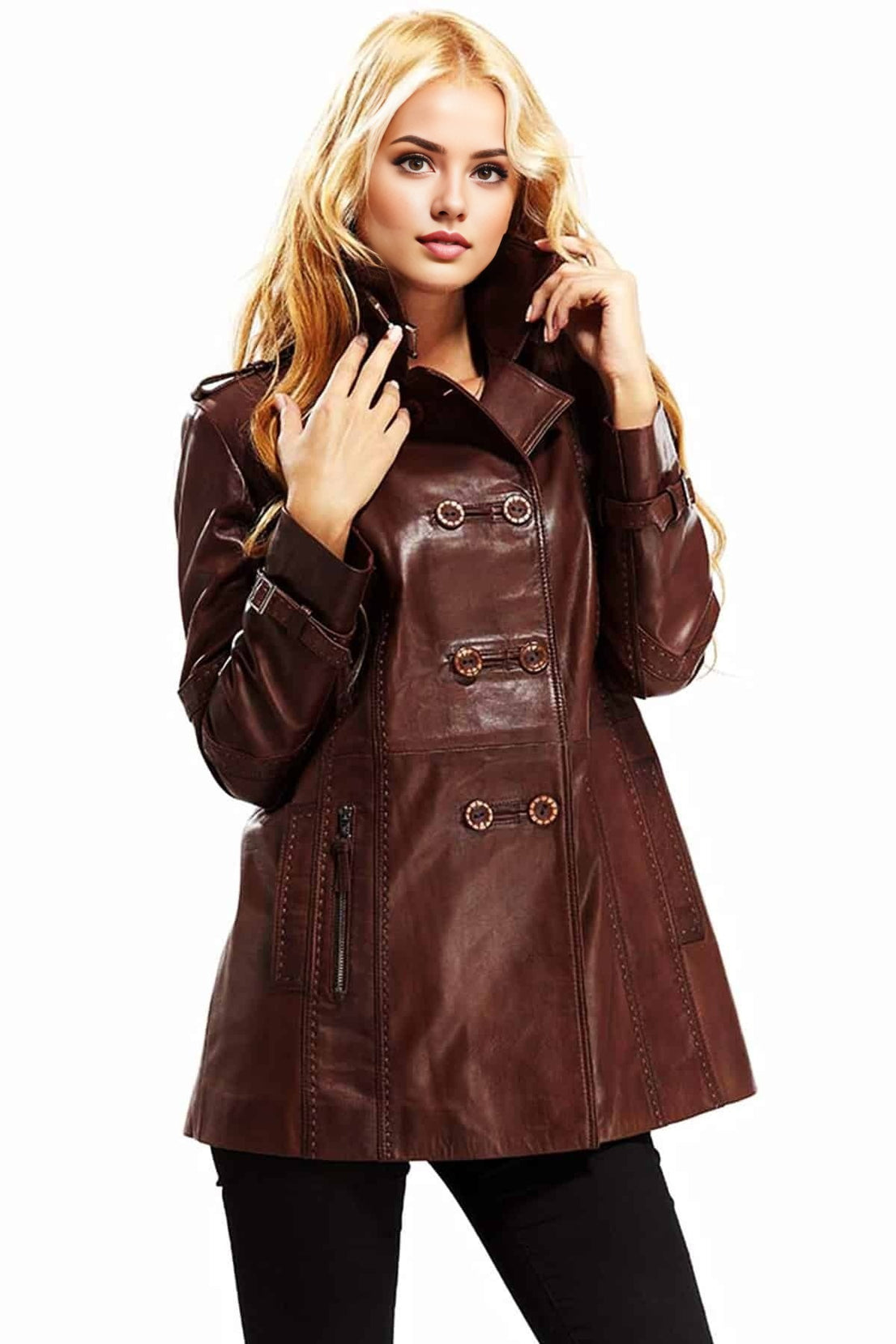 Theresa Brown Waxed Leather Coat For Women