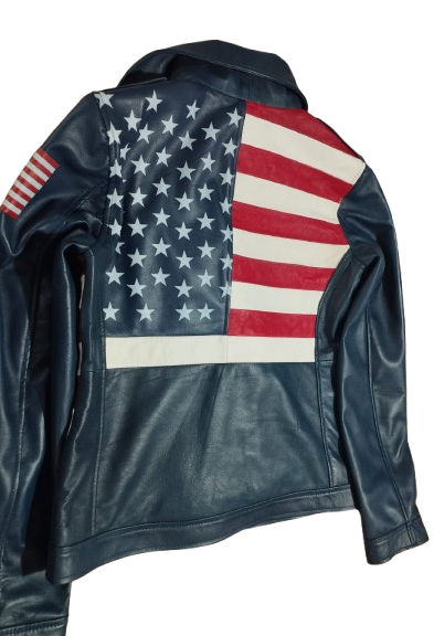 American Flag Stylish Biker Leather Jacket For Women