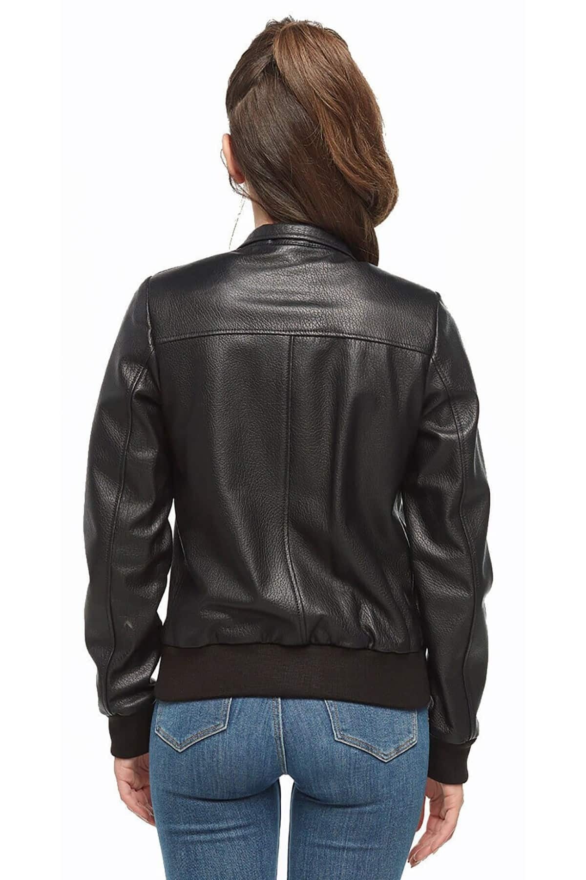 Deborah Black Bomber Leather Jacket For Women