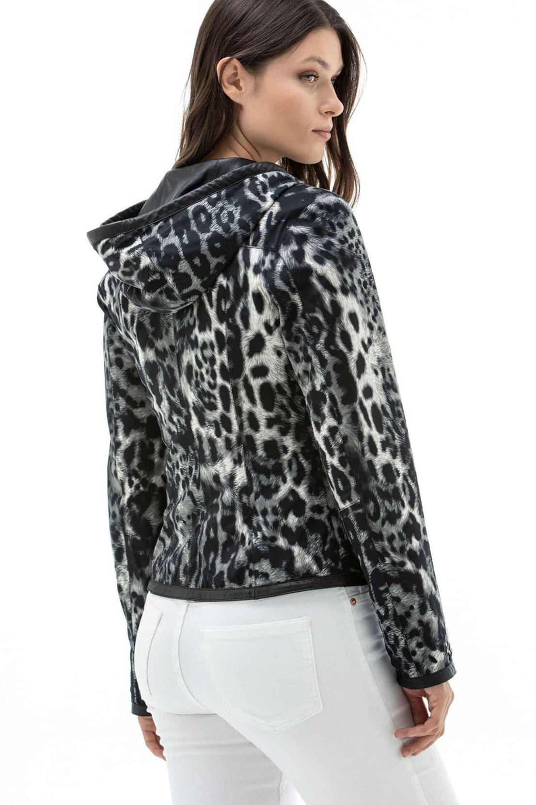 Emerson Black Double Sided Leather Jacket With Hood For Women