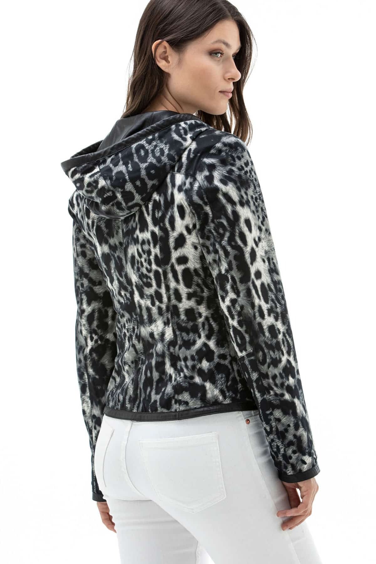 Emerson Black Double Sided Leather Jacket With Hood For Women