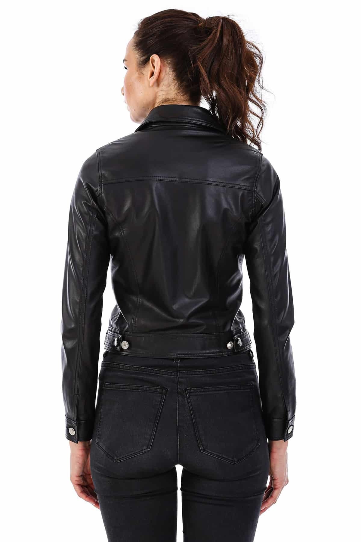 Ruth Black Simple And Cool Leather Jacket For Women