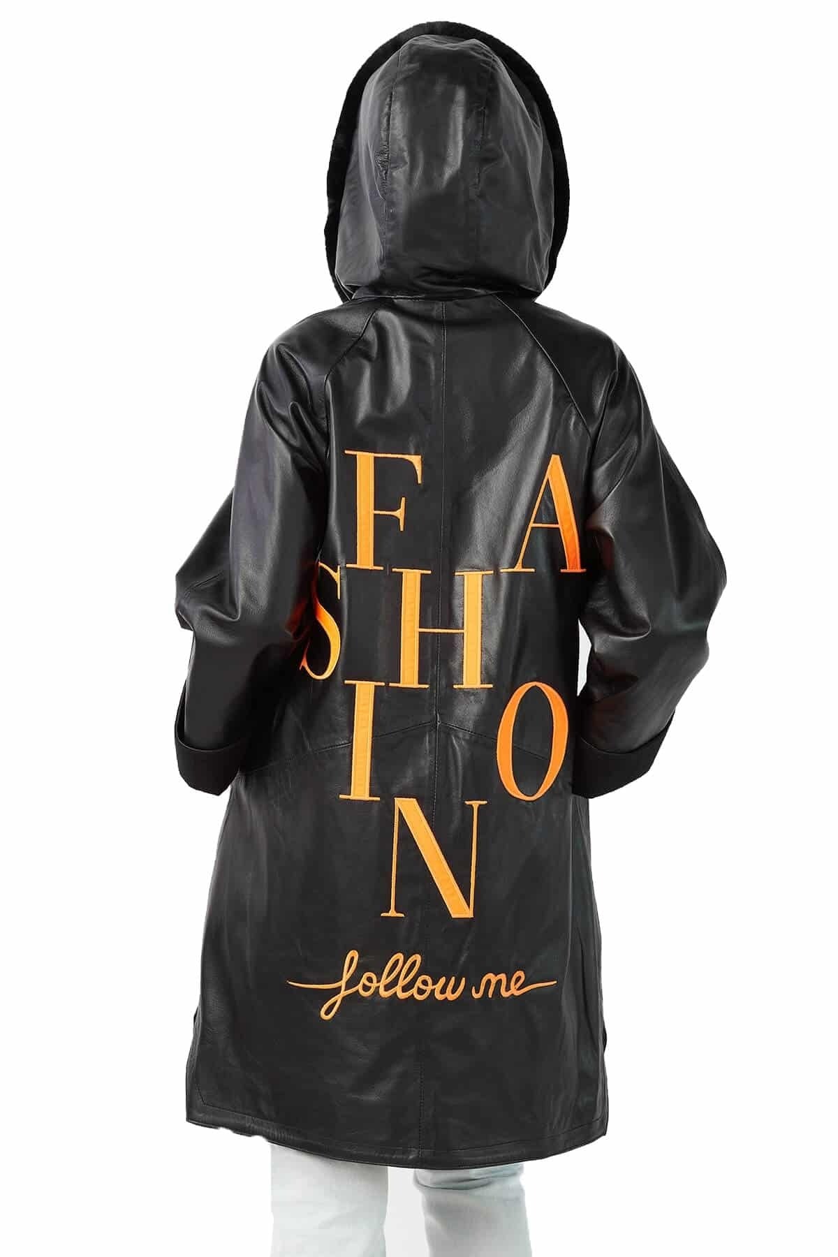 Queen Black Fur Hooded Leather Coat For Women