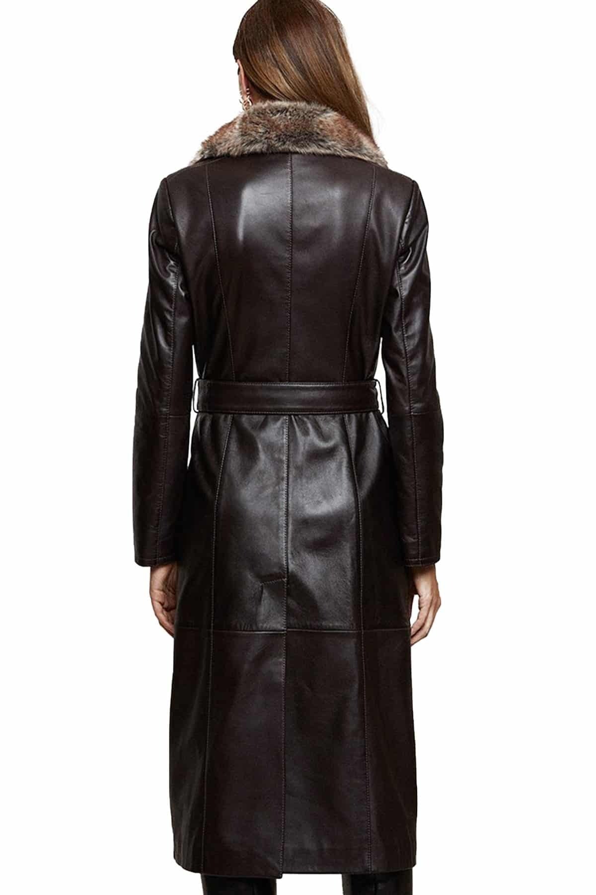 Reagan Dark Brown Full Length Leather Coat For Women