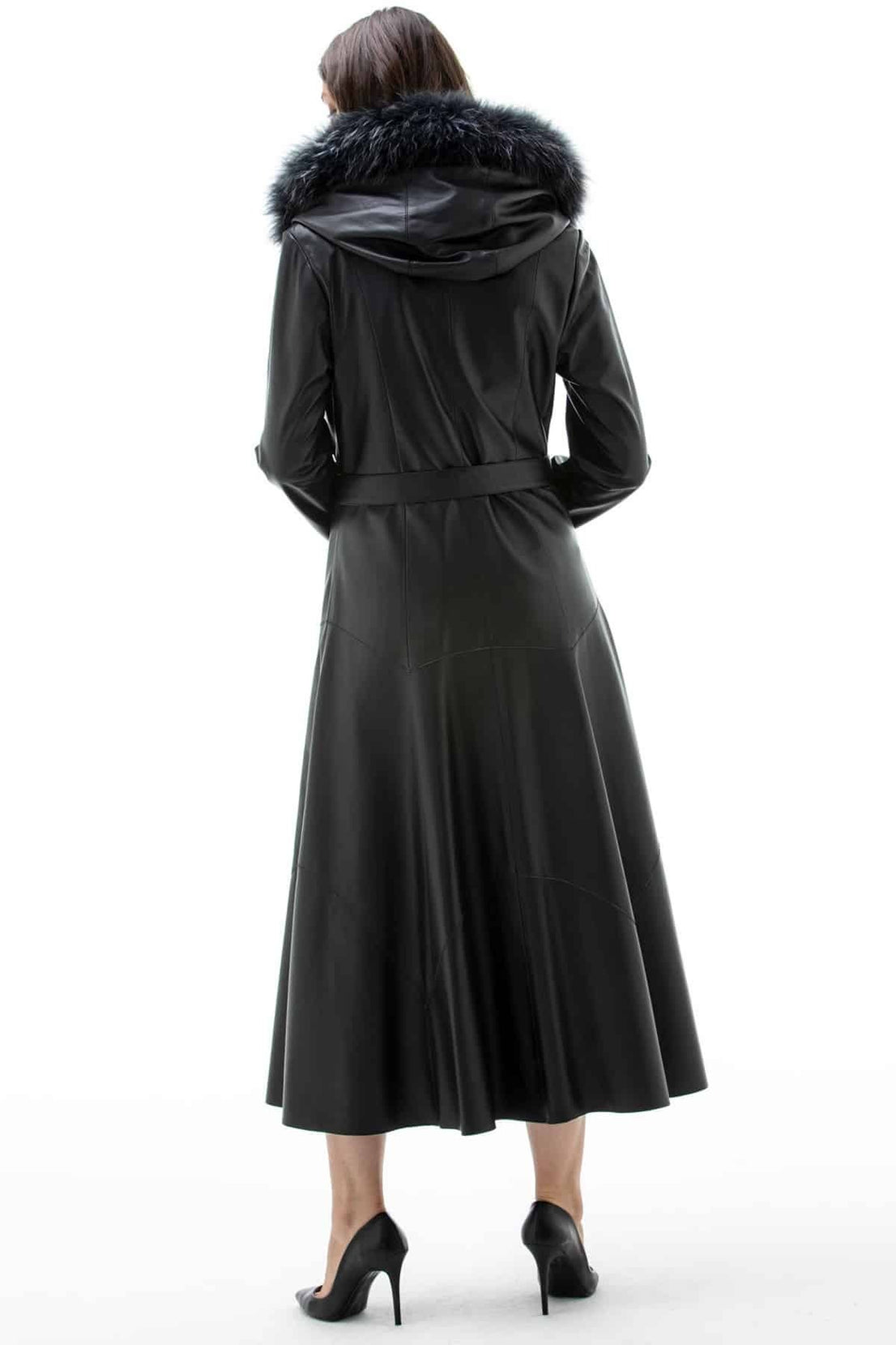 Rosalie Black Long Leather Coat For Women