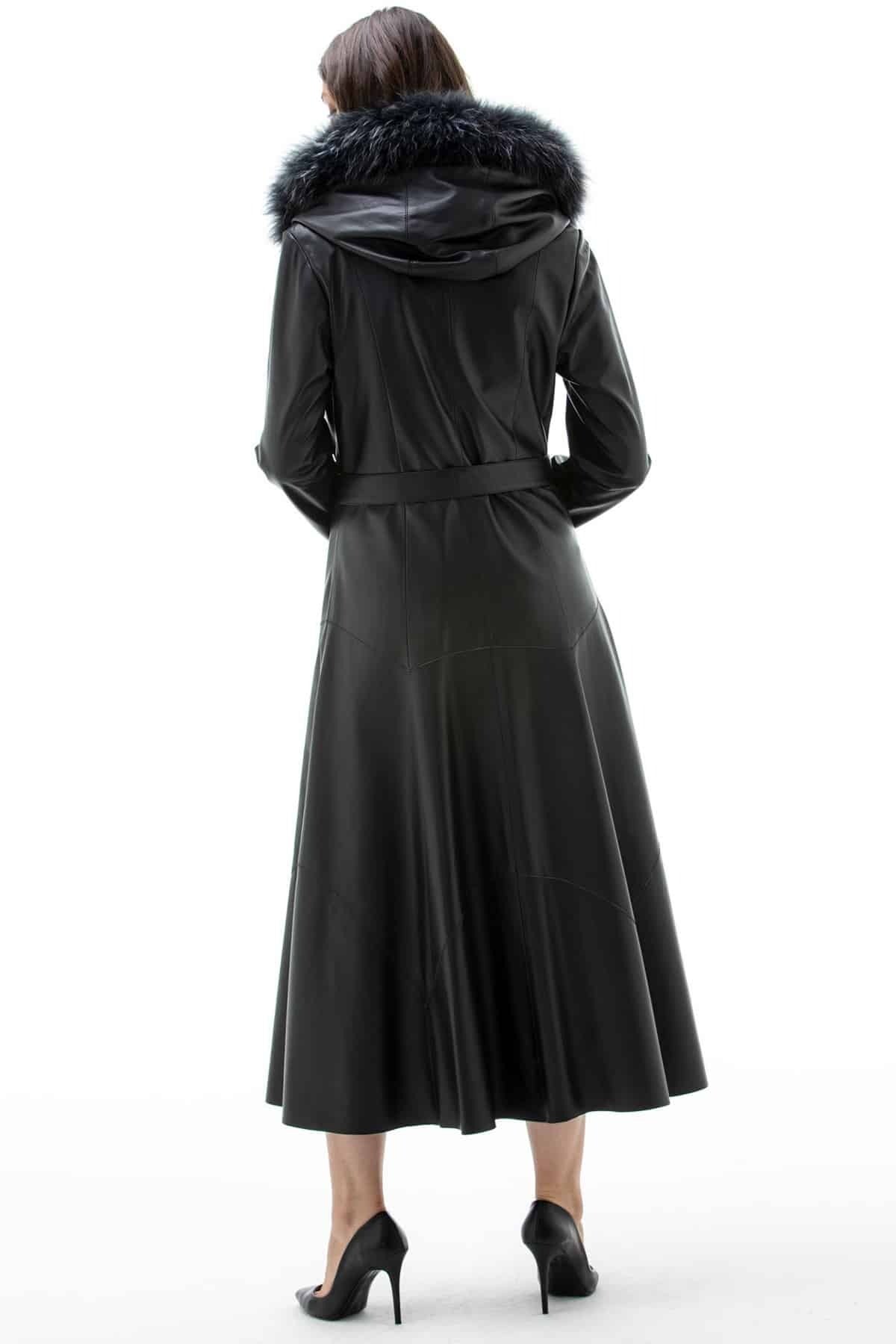 Rosalie Black Long Leather Coat For Women