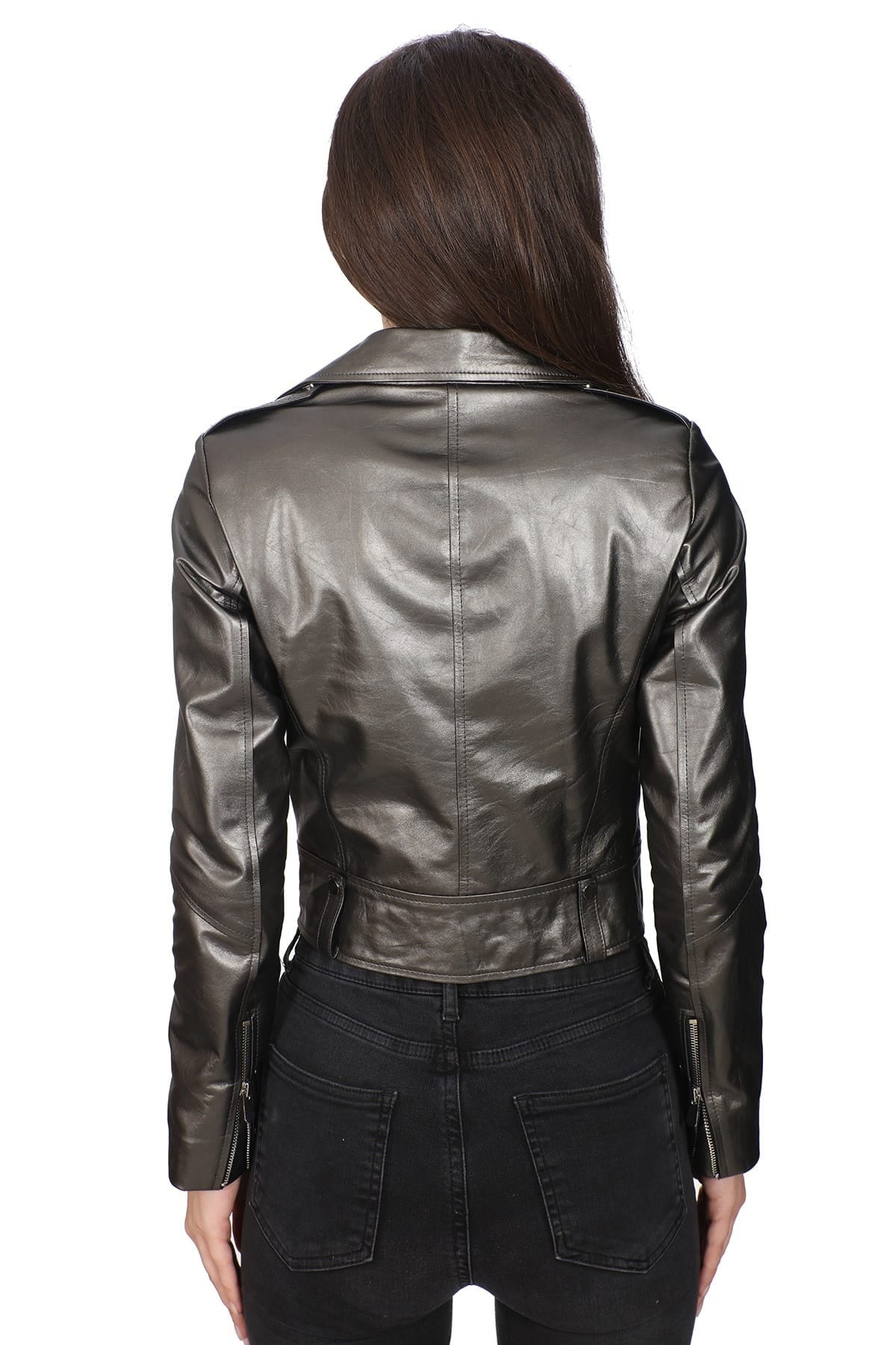 Denise Grey Short Leather Jacket For Women