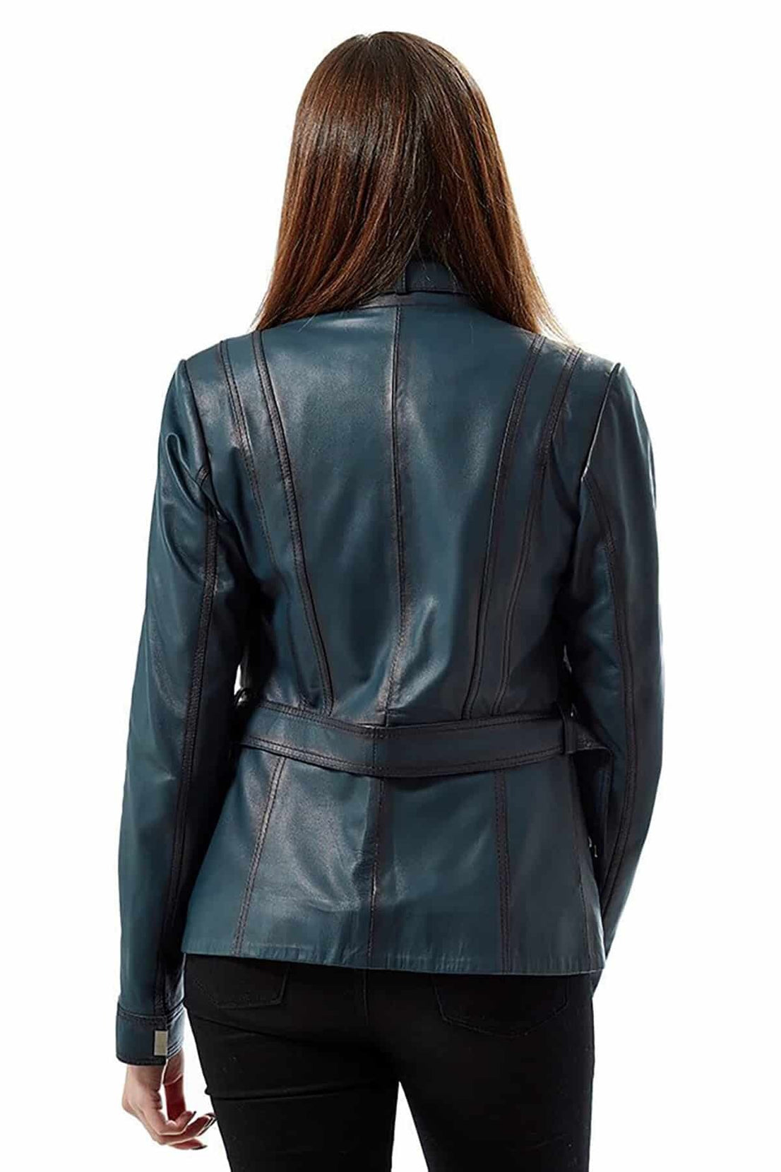 Eloise Real Navy Blue Leather Jacket For Women