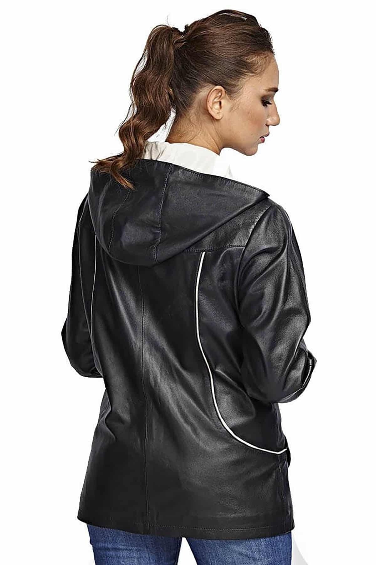 Rya Black And Beige Leather Jacket For Women