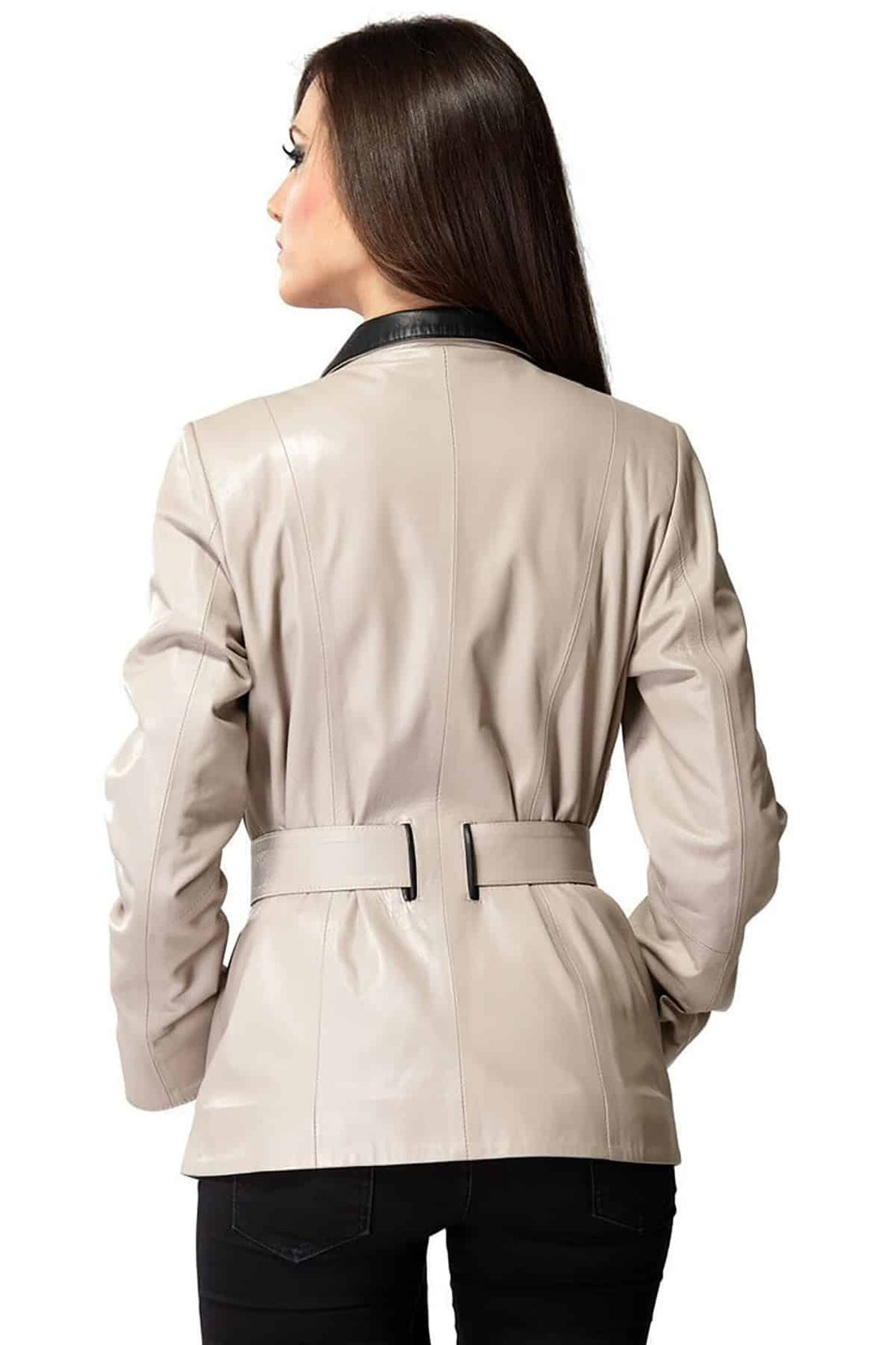 Brianna Pearl Bush & Black Leather Coat For Women