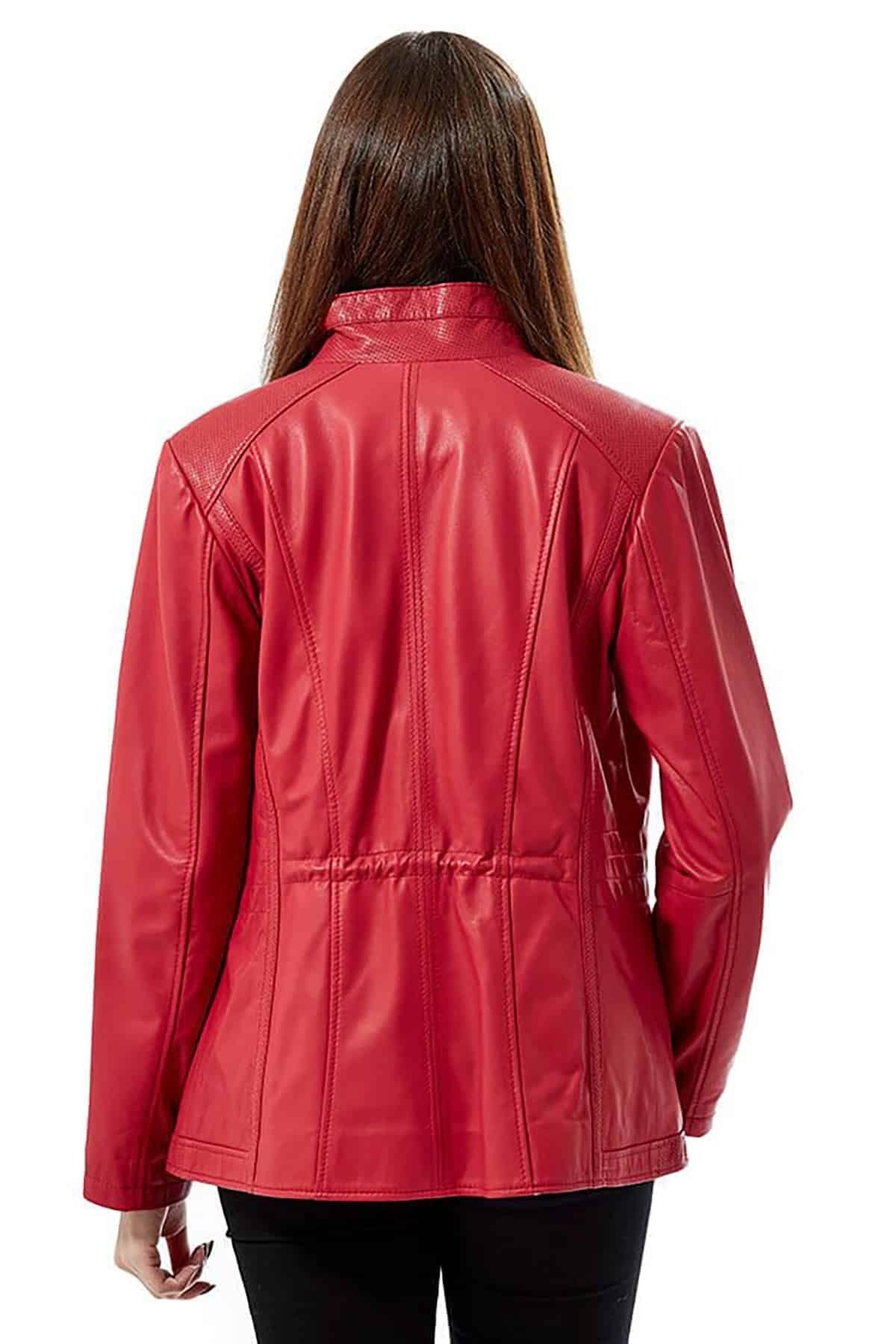 Brooklyn Red Slim Fit Leather Jacket For Women
