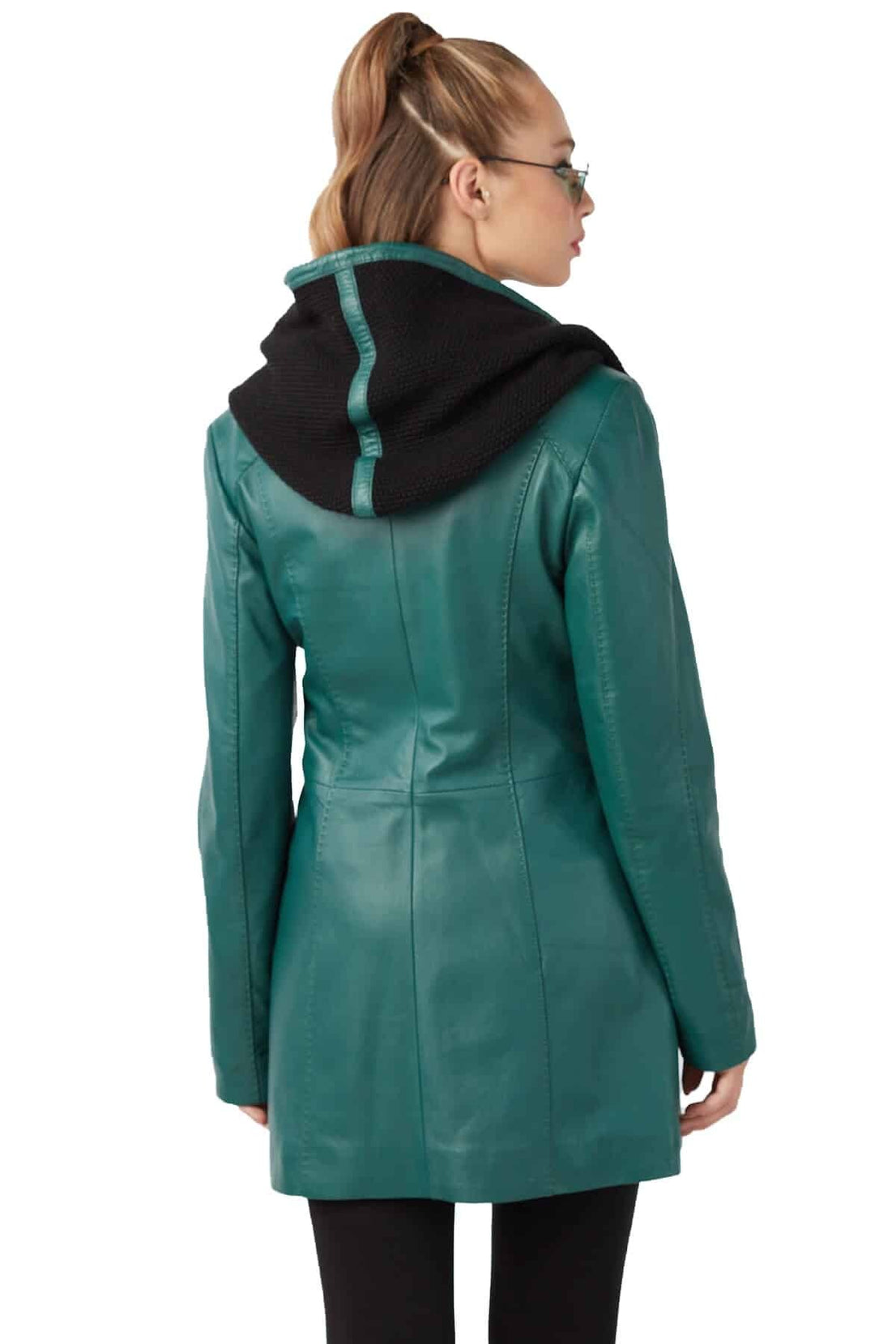 Kienna Turquoise Trench Leather Coat For Women