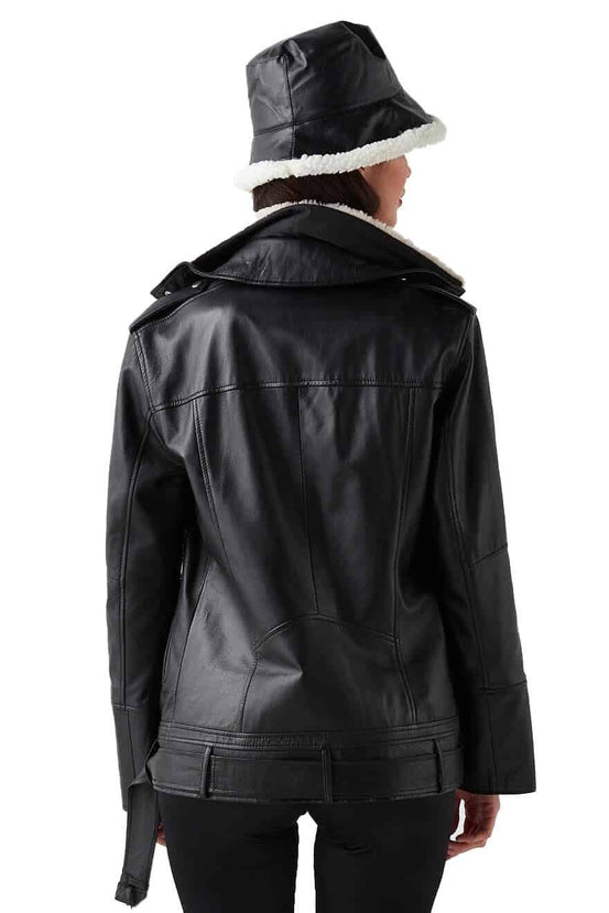 Lauren Fur Black Leather Jacket For Women