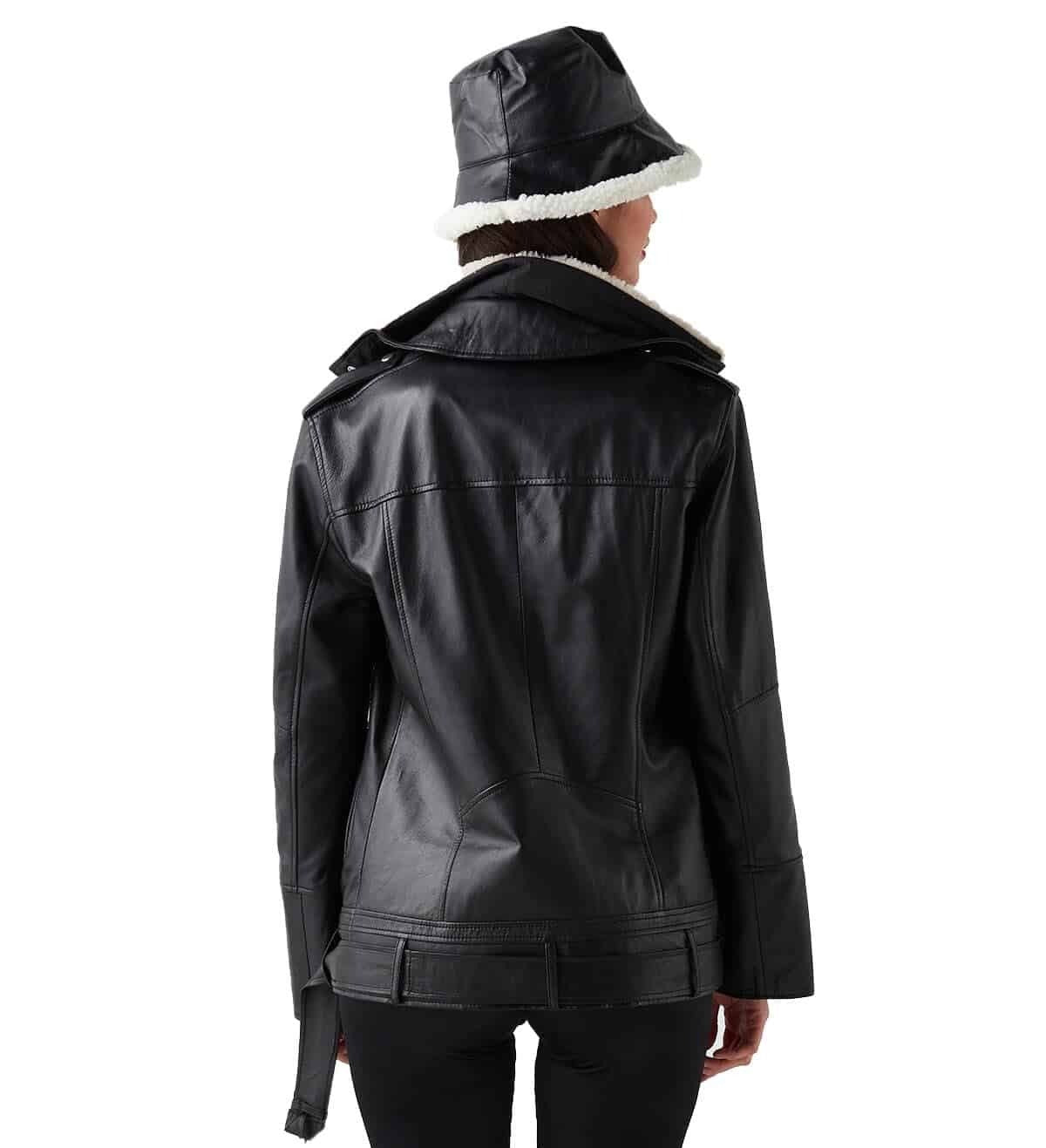 Lauren Fur Black Leather Jacket For Women