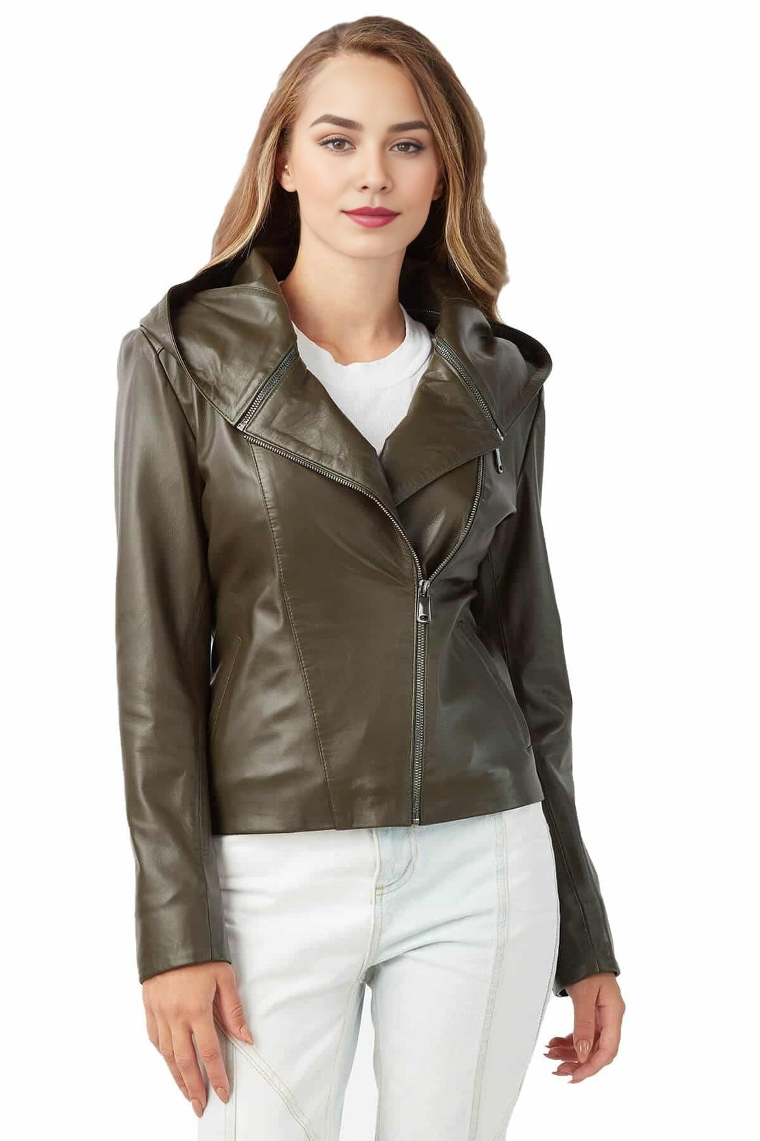 Reagan Green Biker Stylish Leather Jacket or Women