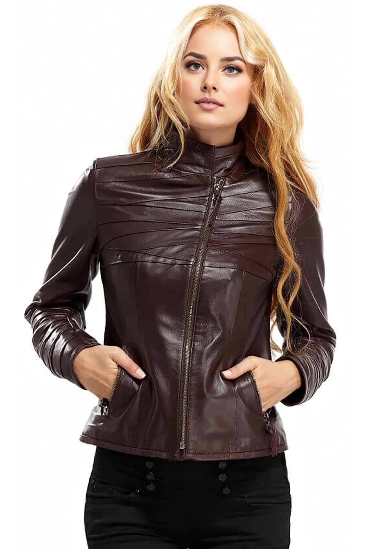 Khloe Dark Brown Leather Jacket For Women