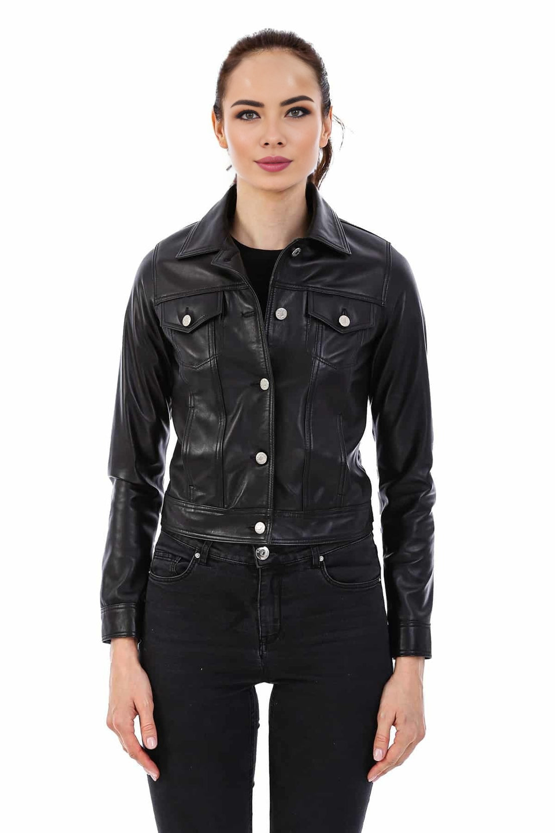 Ruth Black Simple And Cool Leather Jacket For Women