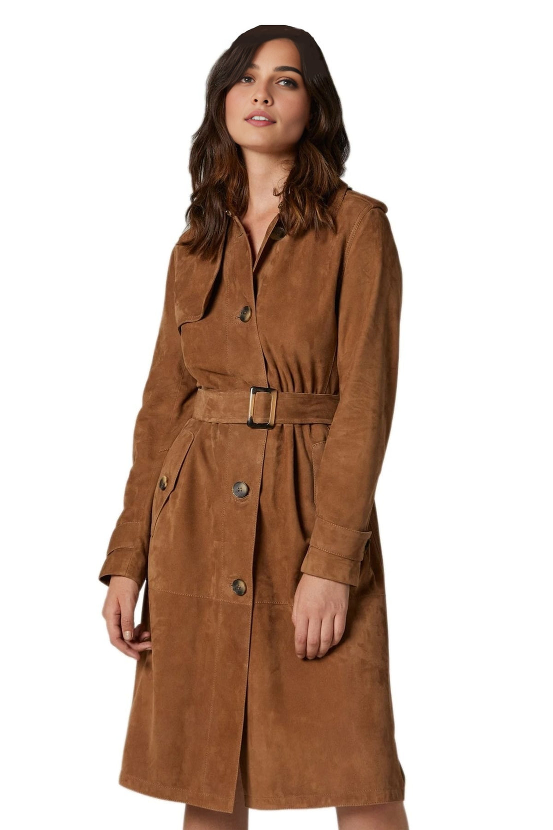 Betty Brown Suede Leather Coat For Women