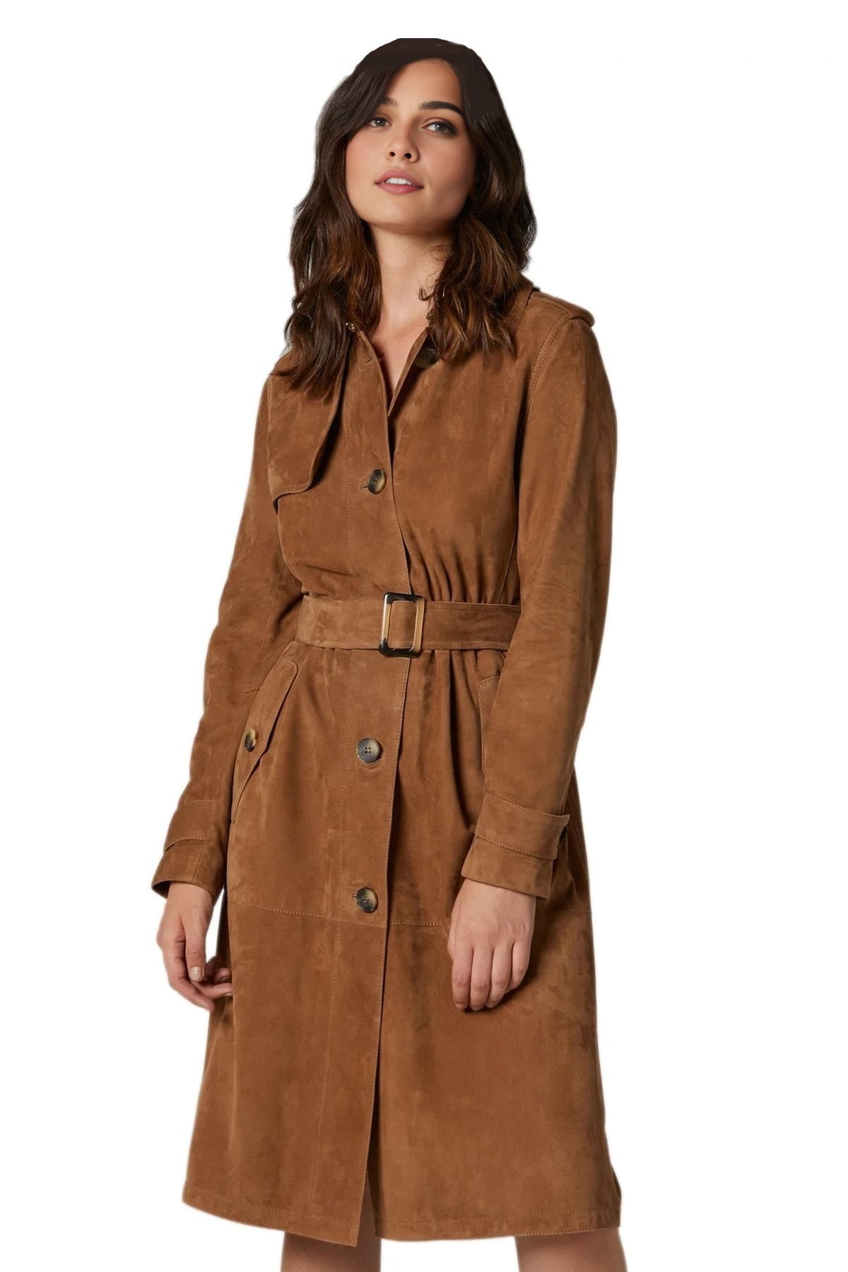 Betty Brown Suede Leather Coat For Women