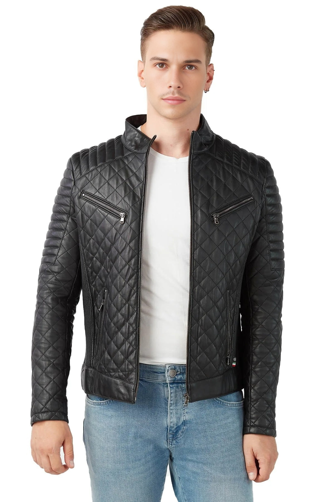 Ronnie Black Quilted Leather Jacket For Men