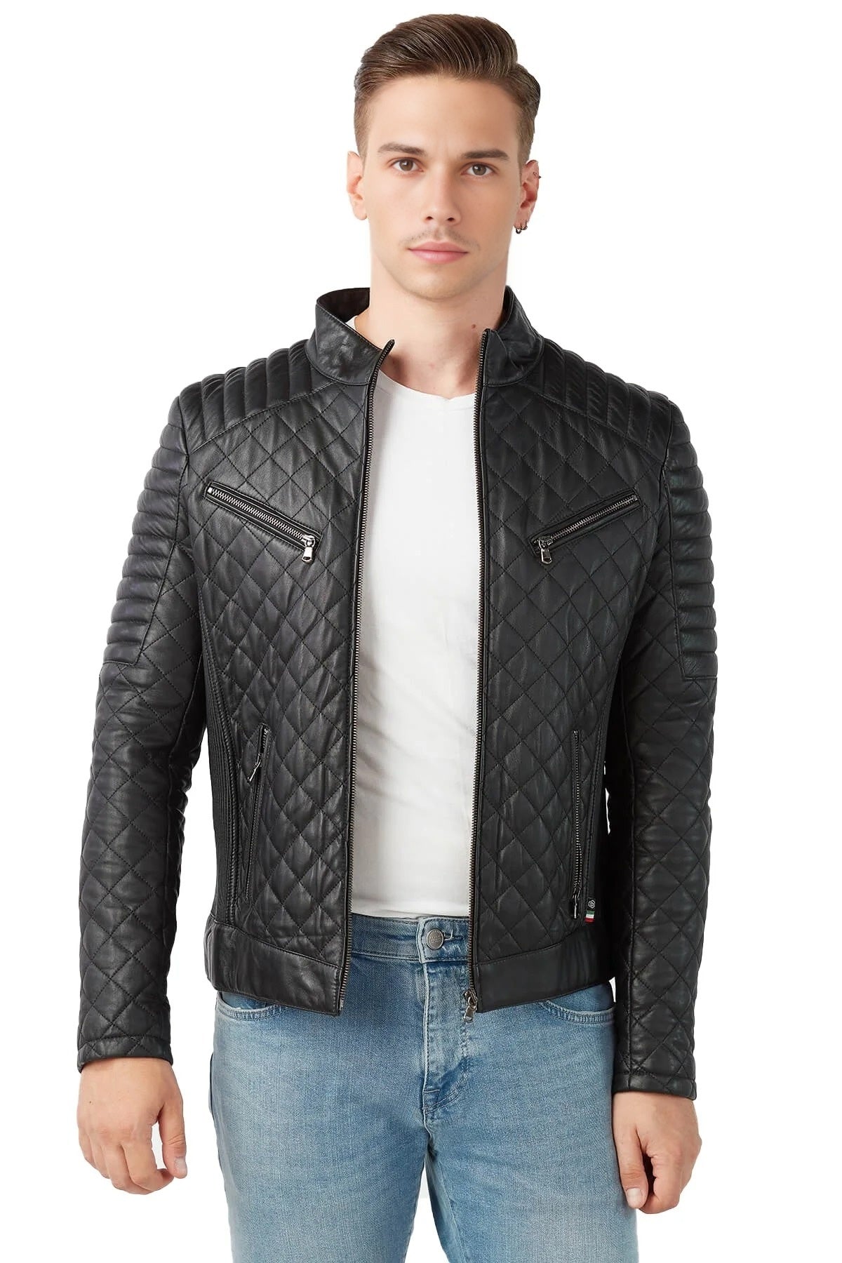 Ronnie Black Quilted Leather Jacket For Men