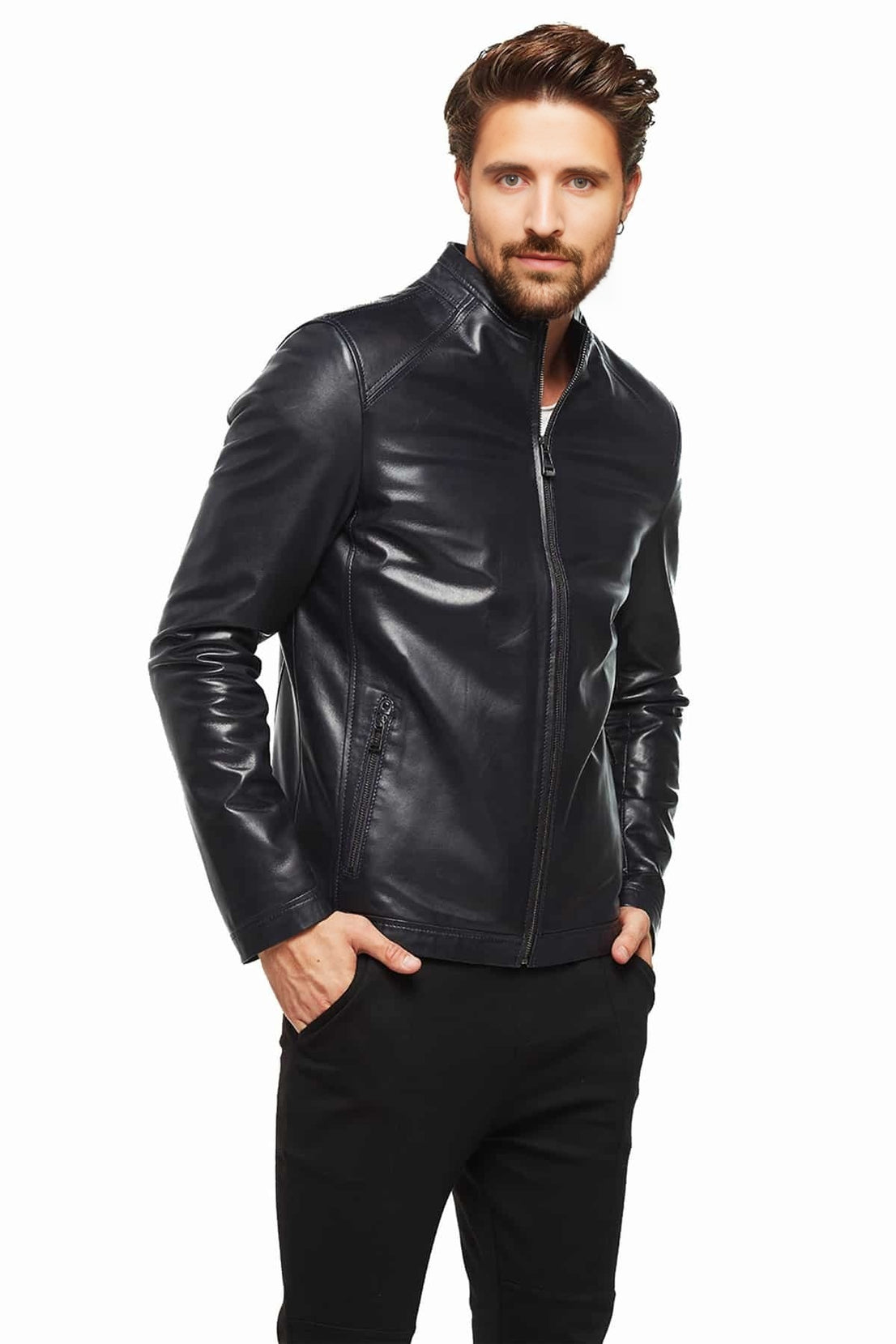 Douglas	Classic Black Leather Jacket For Men