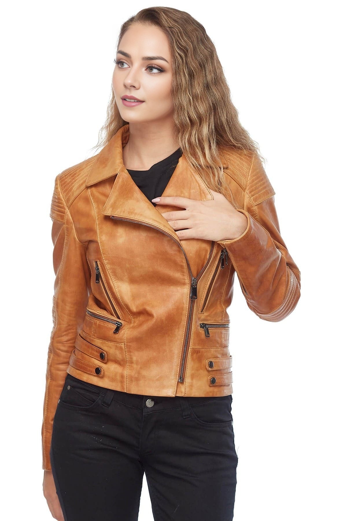 Journee Brown Distressed Leather Jacket For Women