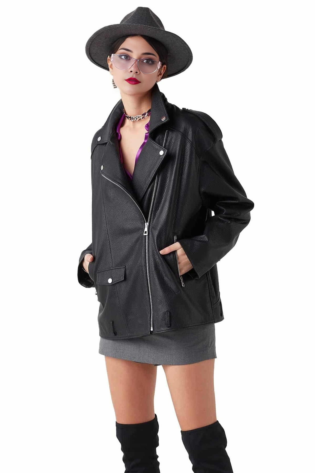 Black Stylish Shining Leather Jacket For Women