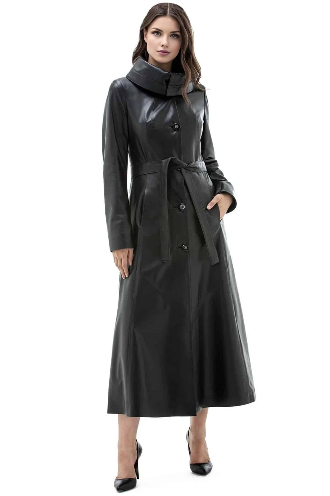 Diana Black Long Leather Coat For Women