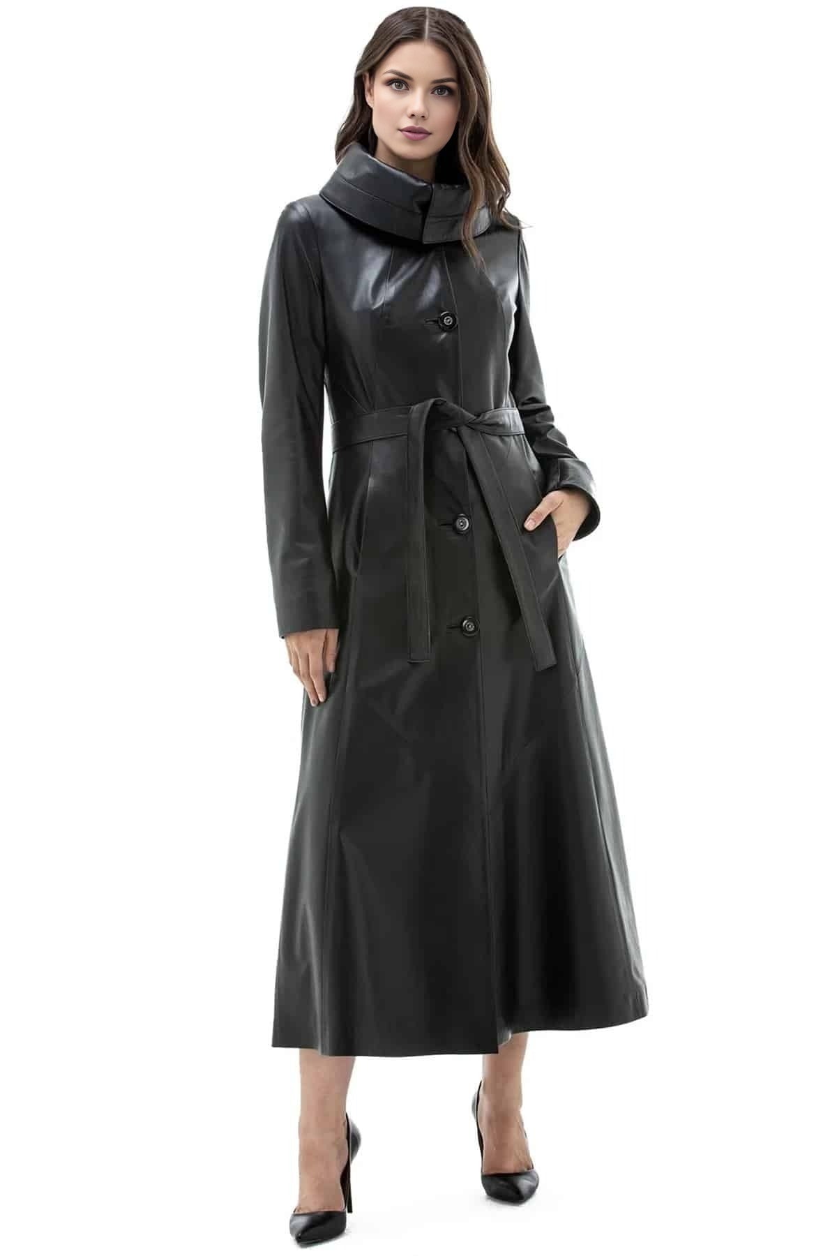 Diana Black Long Leather Coat For Women