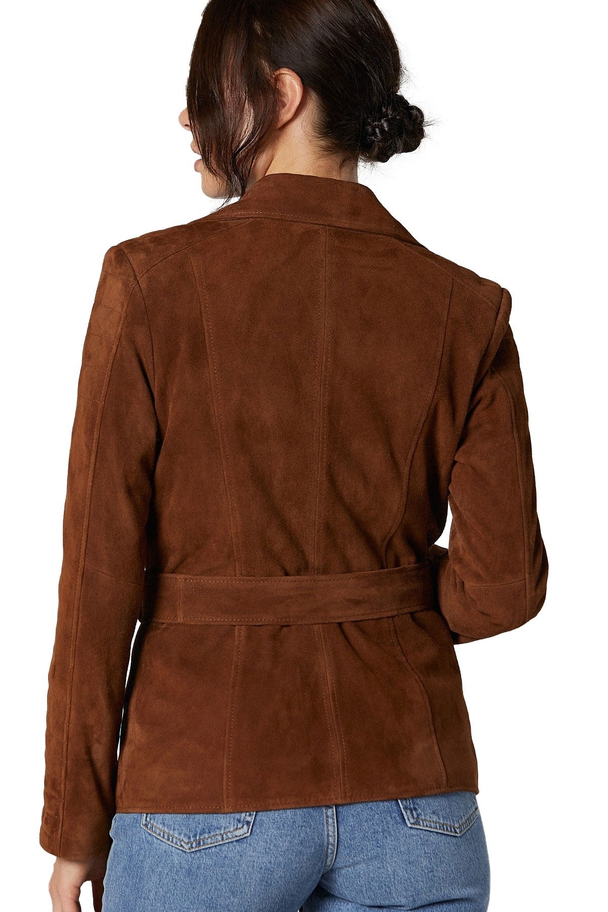 Lace Brown Suede Leather Jacket For Women