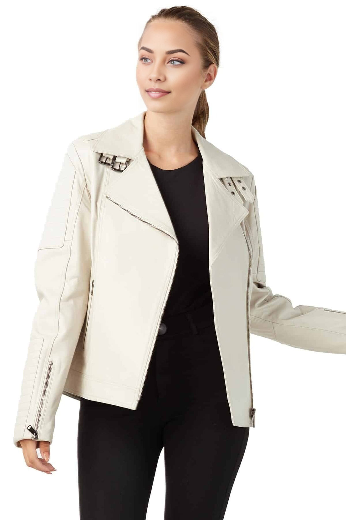 Alaina Beige Blazer Leather Jacket For Women