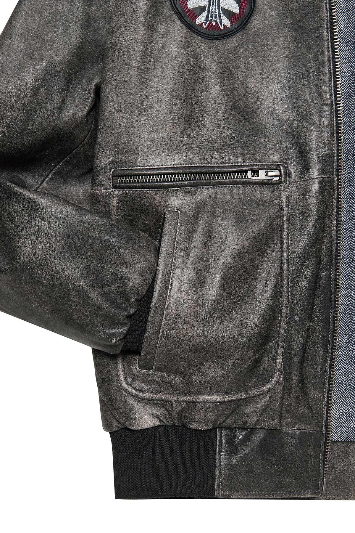 Hurricane Grey Fur Collar Pilot Leather Jacket For Men