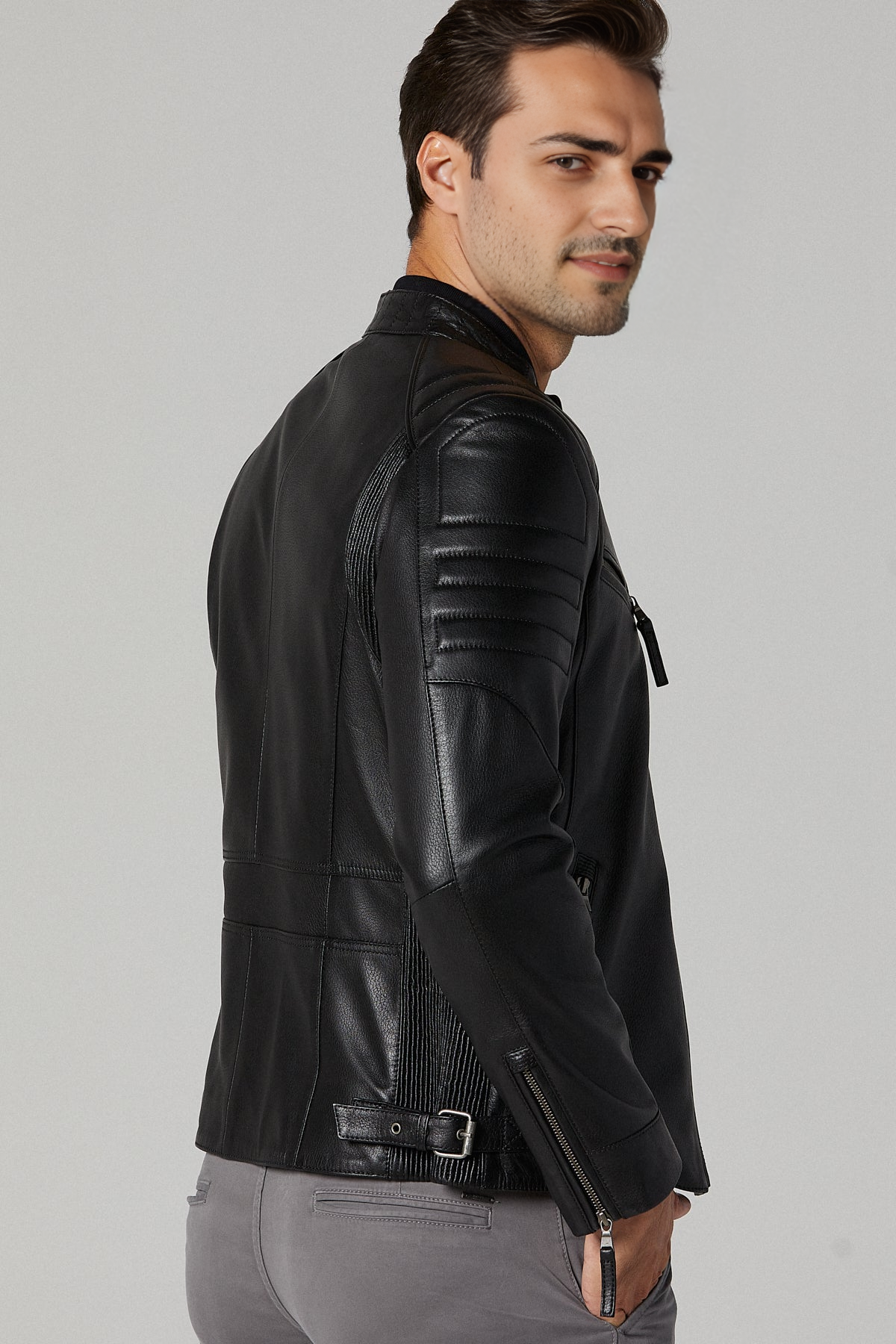 Bosh Black Slim-Fit Leather Jacket For X-Men