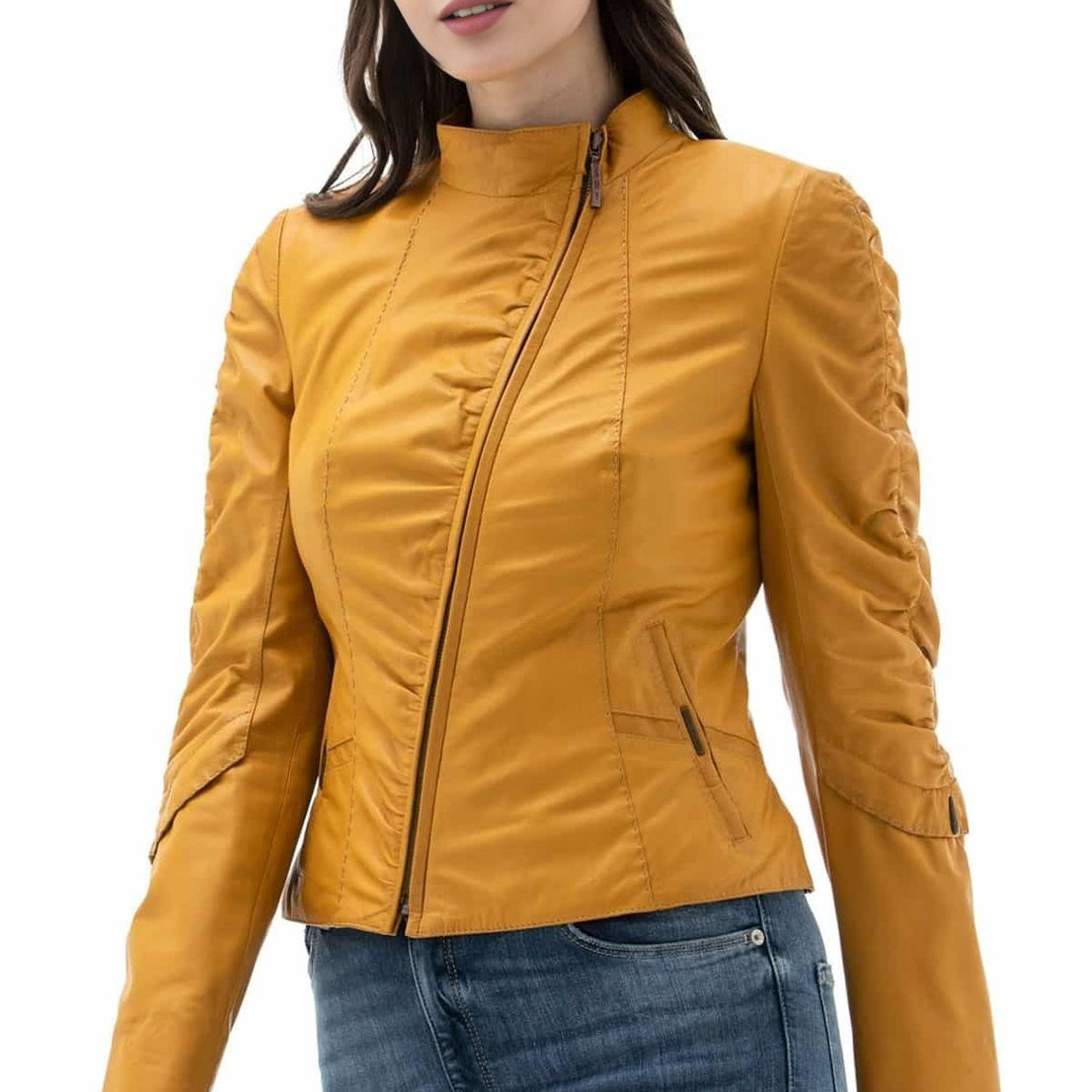 Samantha Yellow Leather Jacket For Women