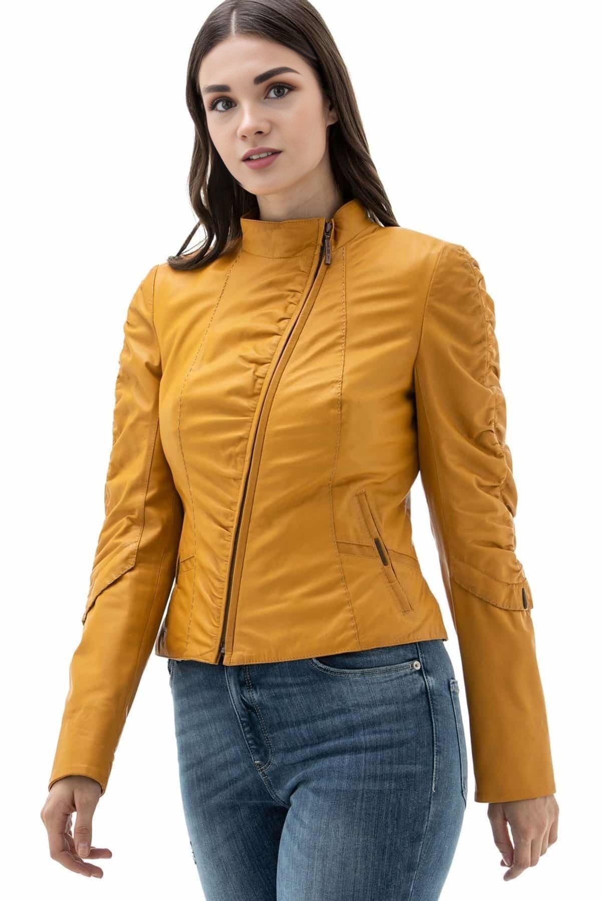 Samantha Yellow Leather Jacket For Women