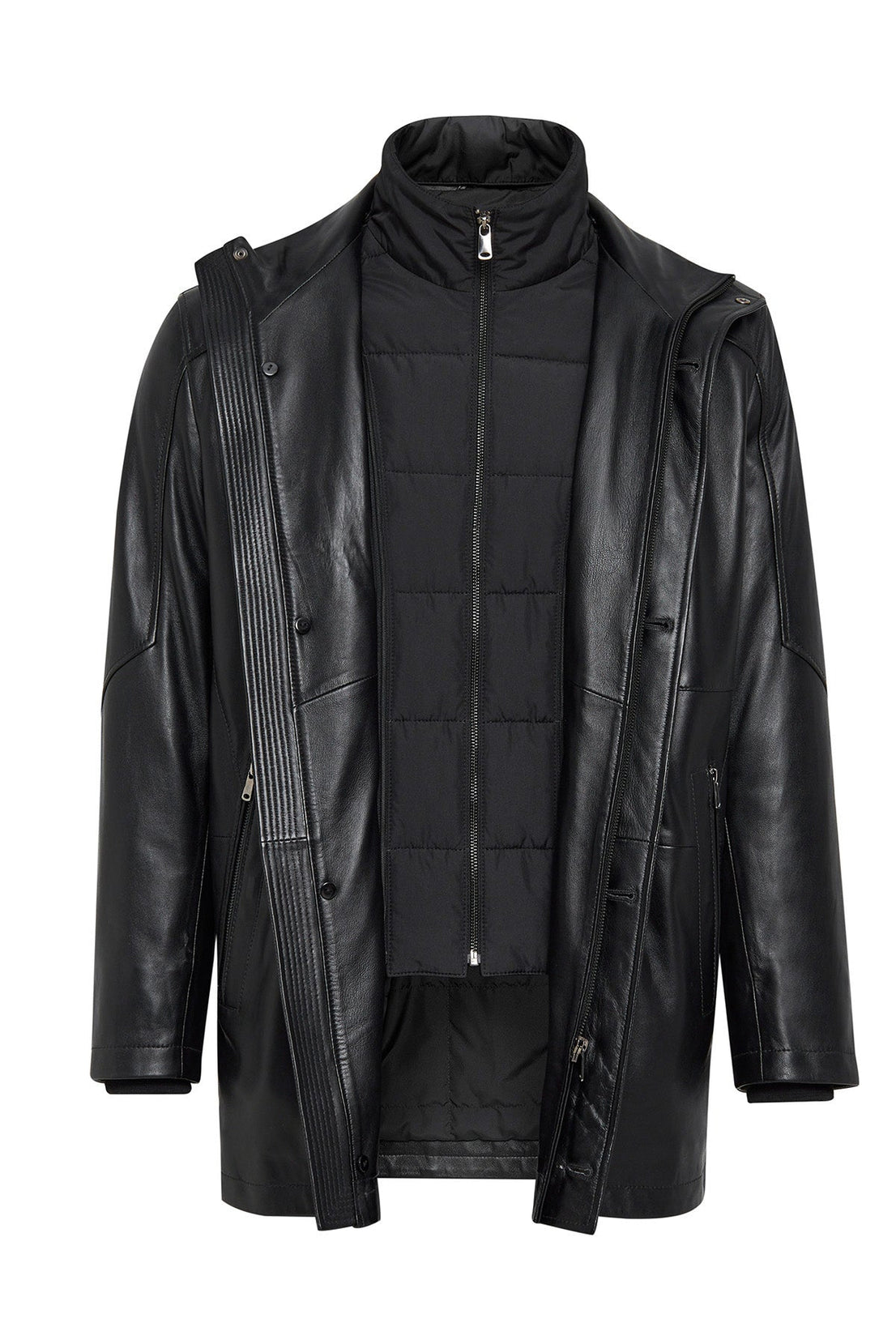 Nathan Black Leather Coat For Men