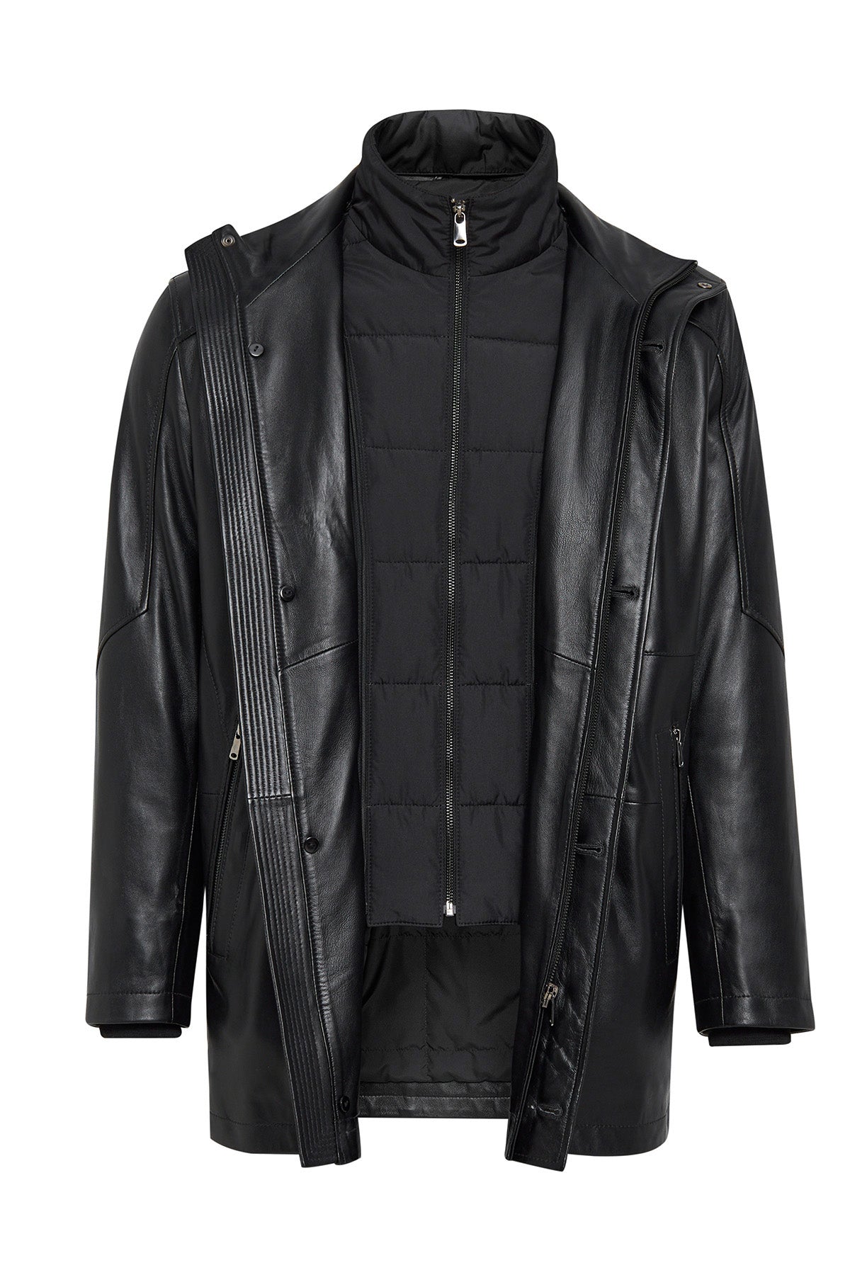 Nathan Black Leather Coat For Men