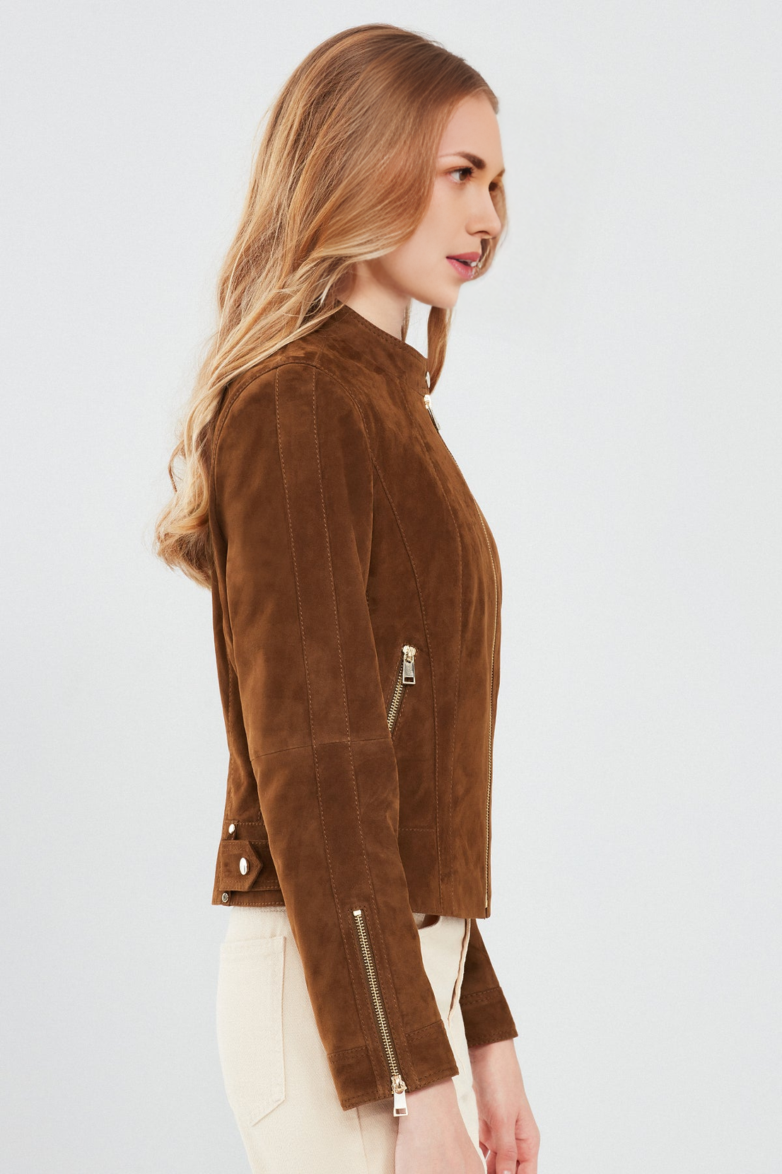 Grace Brown Short Suede Leather Jacket For Women