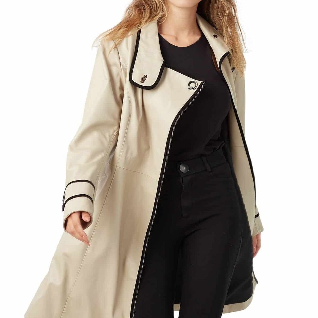 Henry Beige Leather Coat For Women