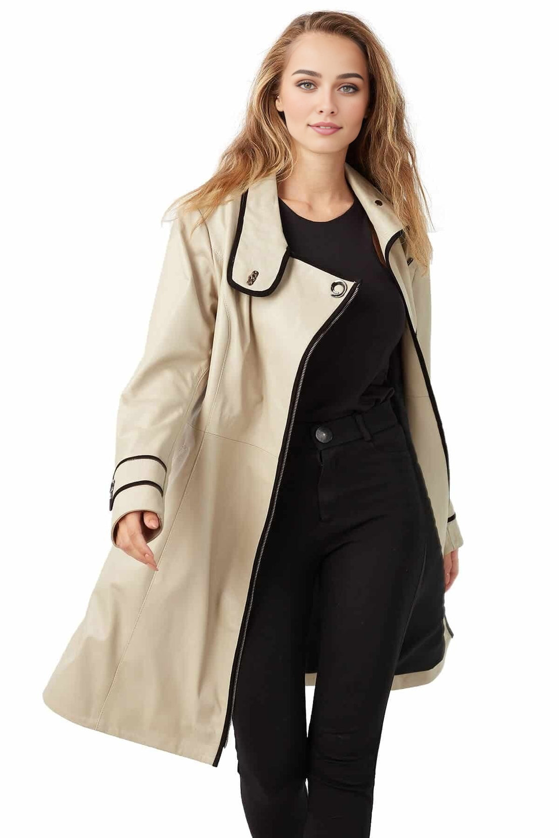 Henry Beige Leather Coat For Women