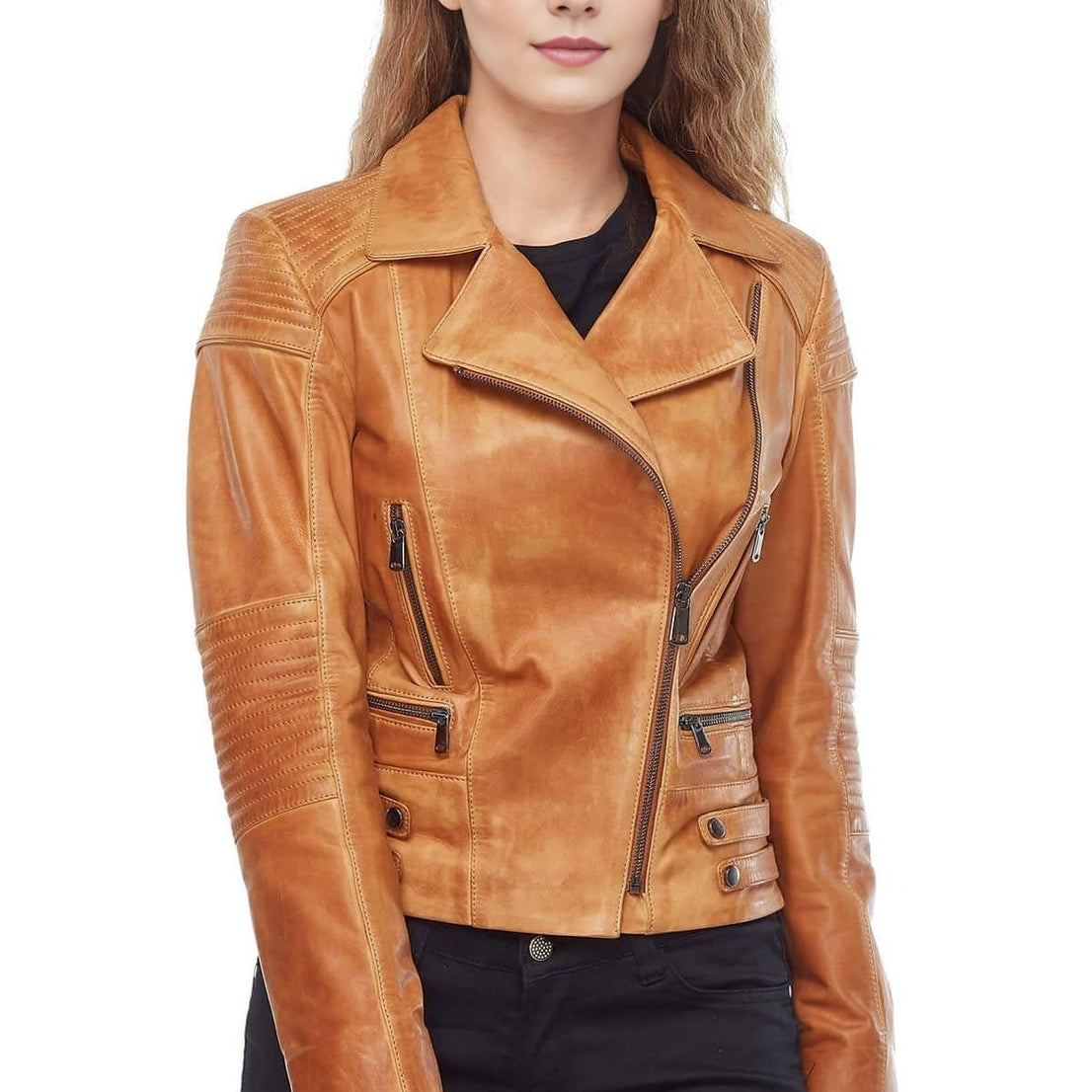 Journee Brown Distressed Leather Jacket For Women