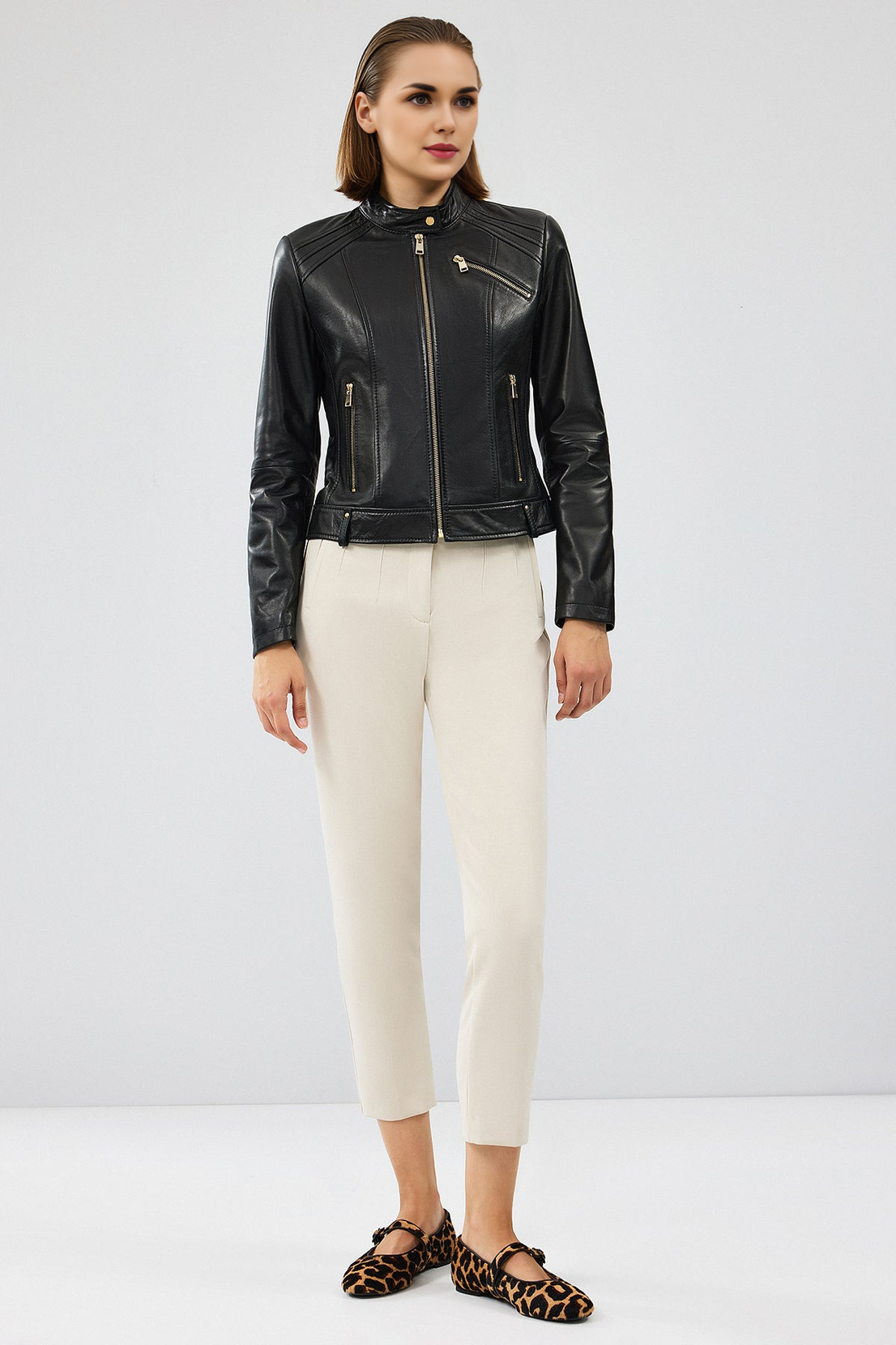 Heidi Short Leather Black Jacket For Women