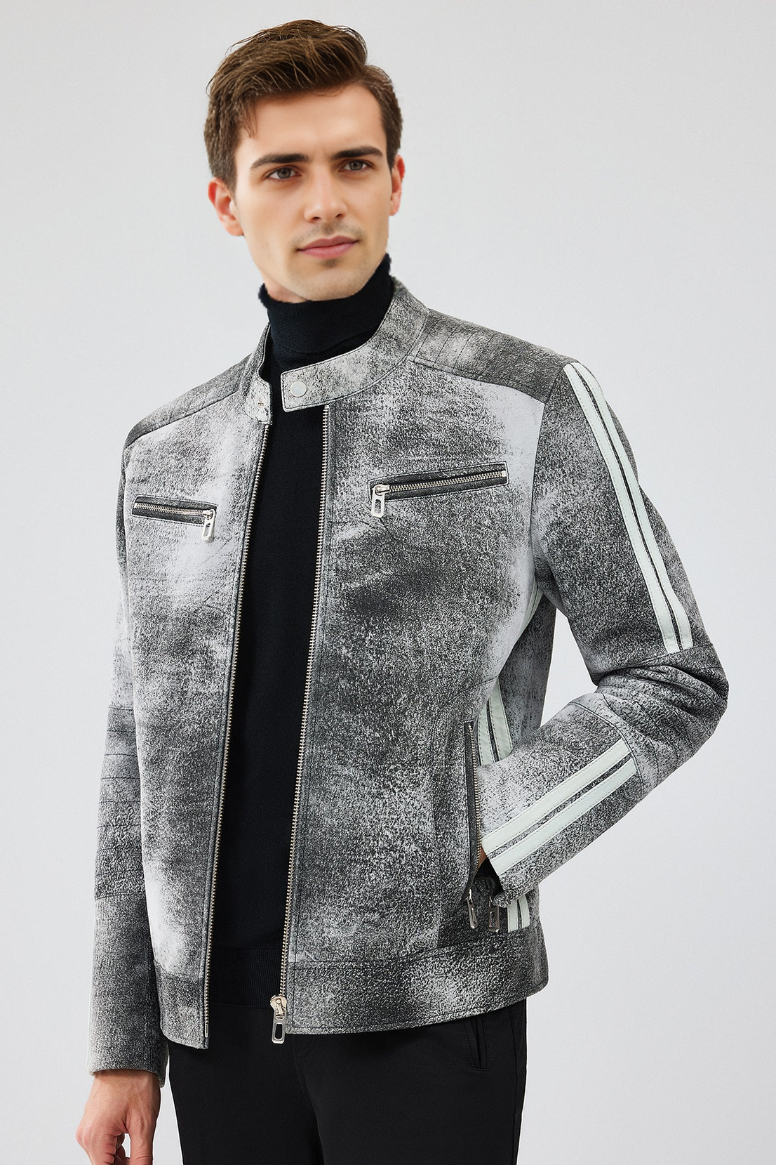 Carrera Gray Nubuck Leather Sport Jacket For Men