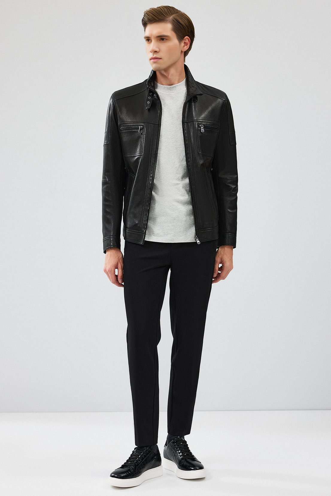 Wade Black Slim-Fit Leather Jacket For Men