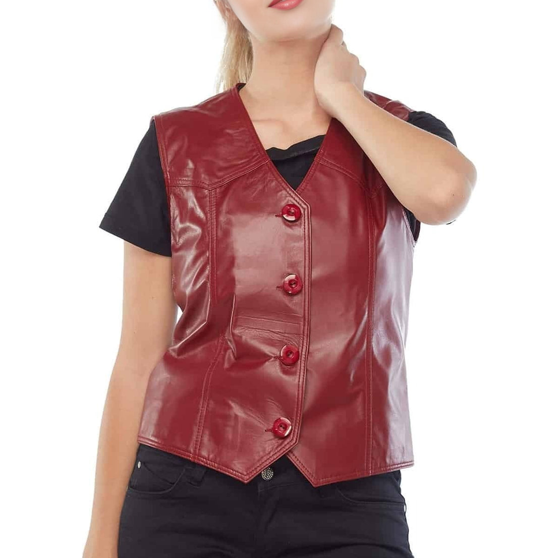 Isabella Red Vest Leather Jacket For Women