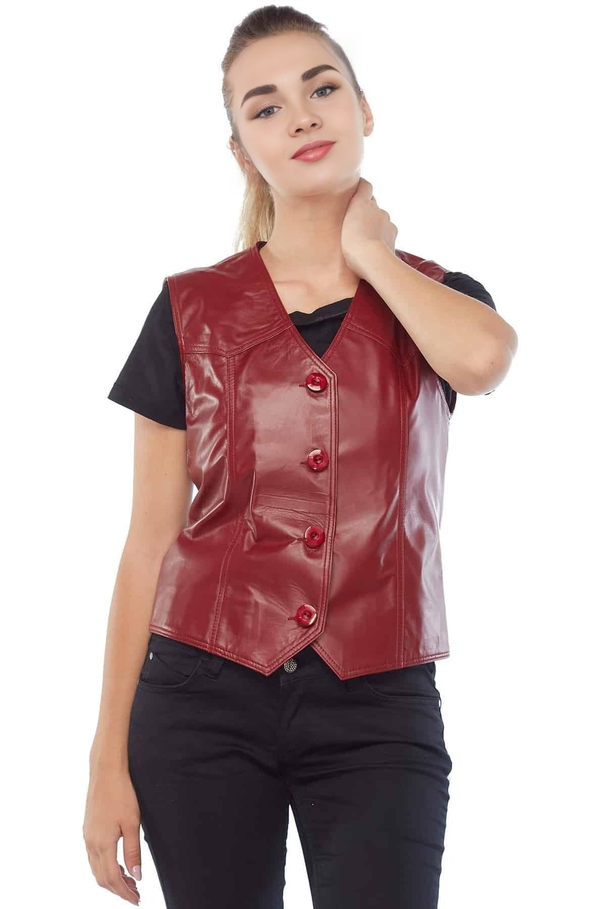 Isabella Red Vest Leather Jacket For Women