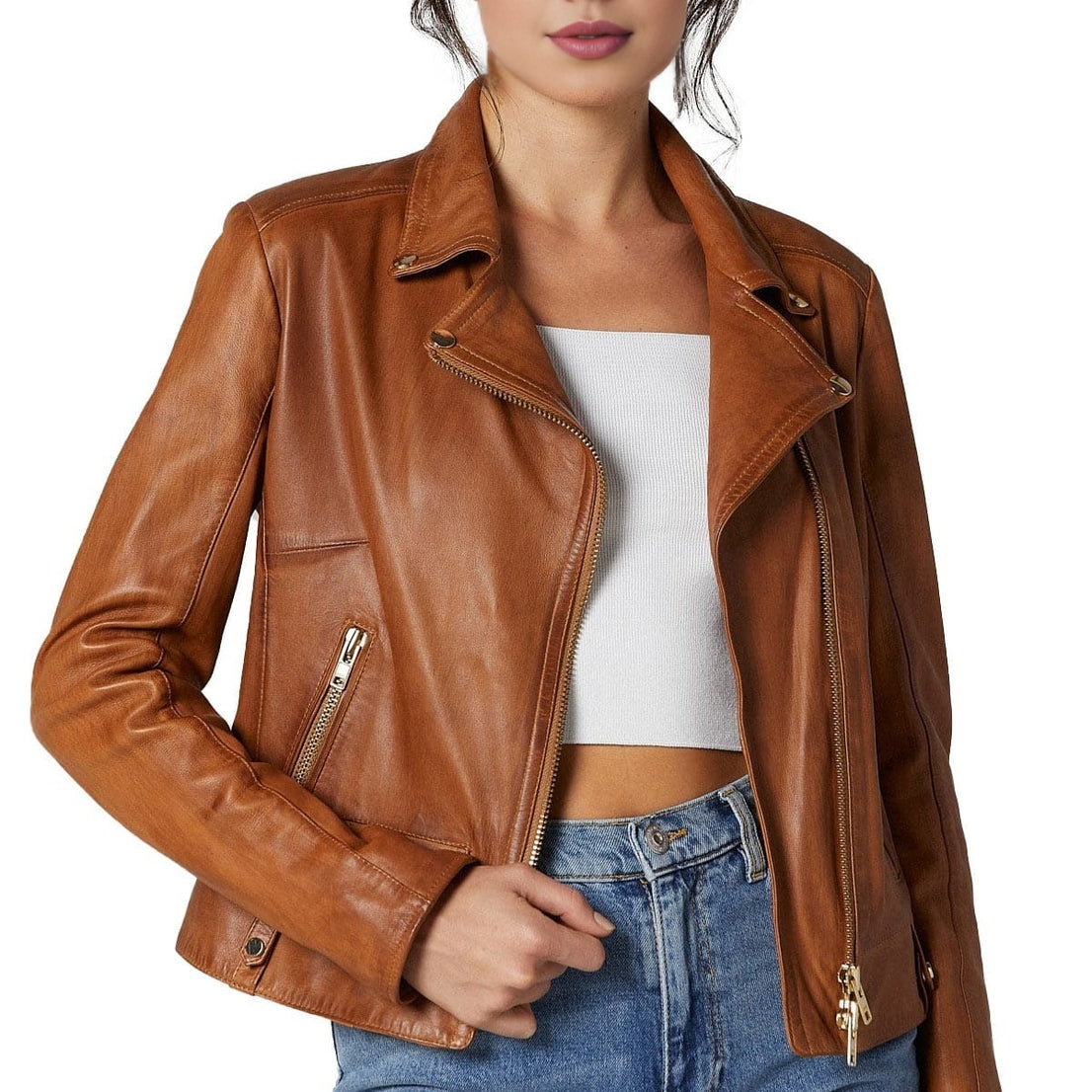 Kamiyah Brown Short Leather Jacket For Women