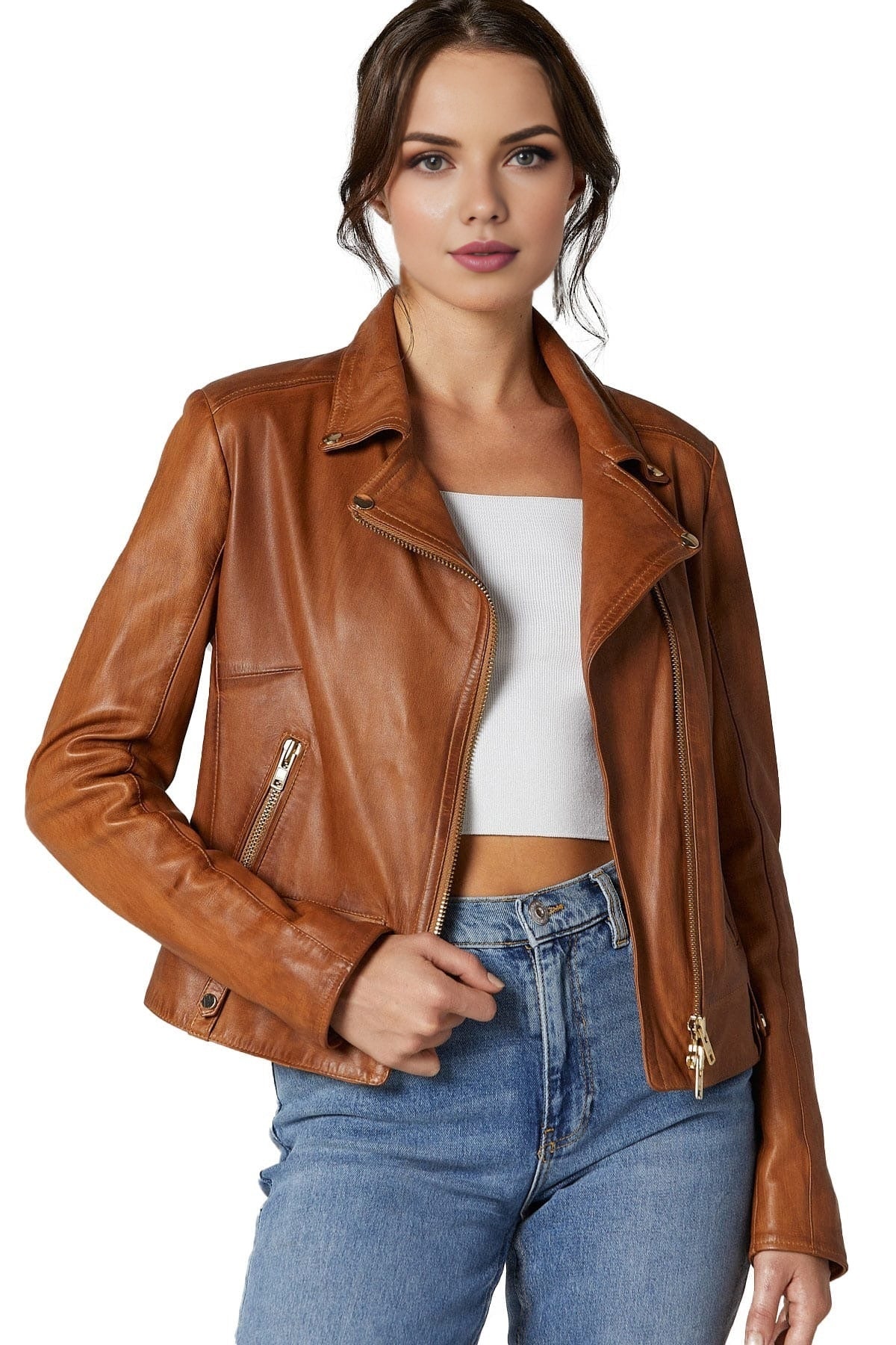 Kamiyah Brown Short Leather Jacket For Women