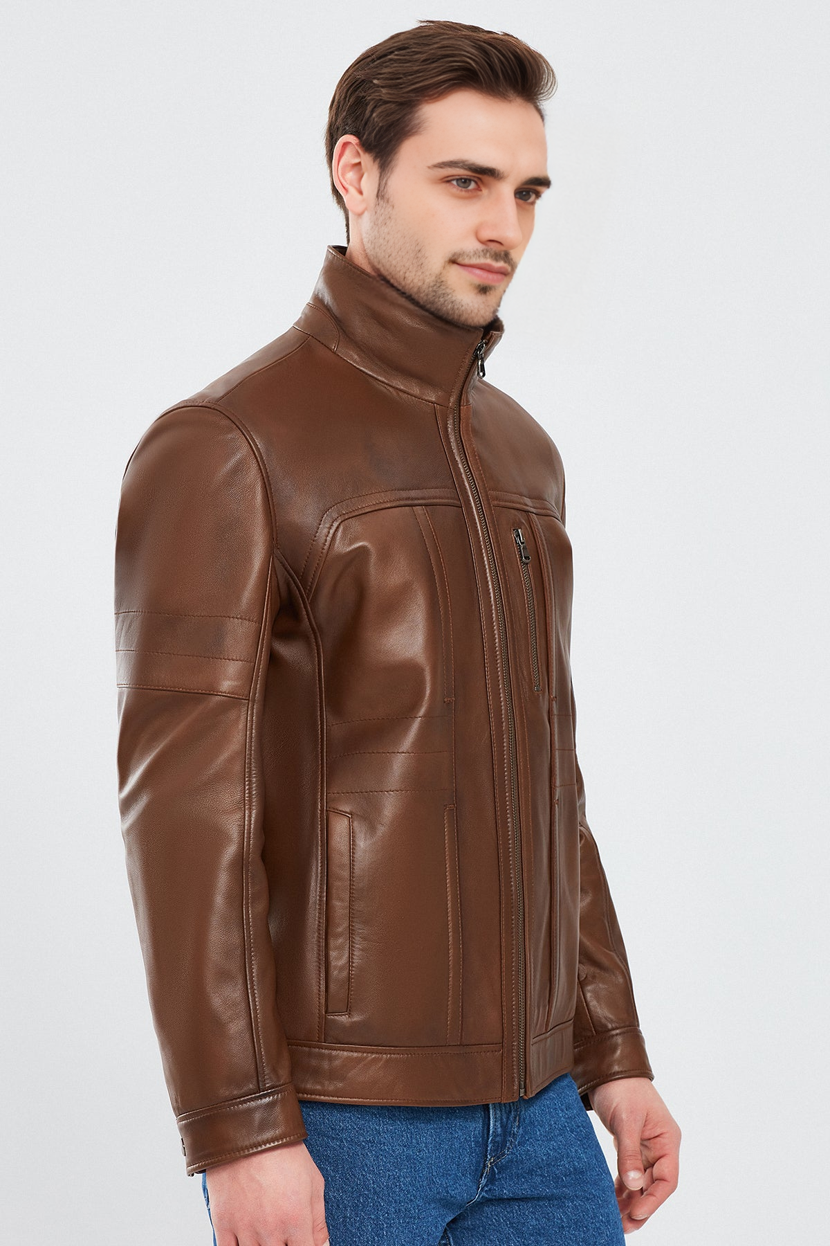 Bruno Cognac Brown Leather Jacket For Men